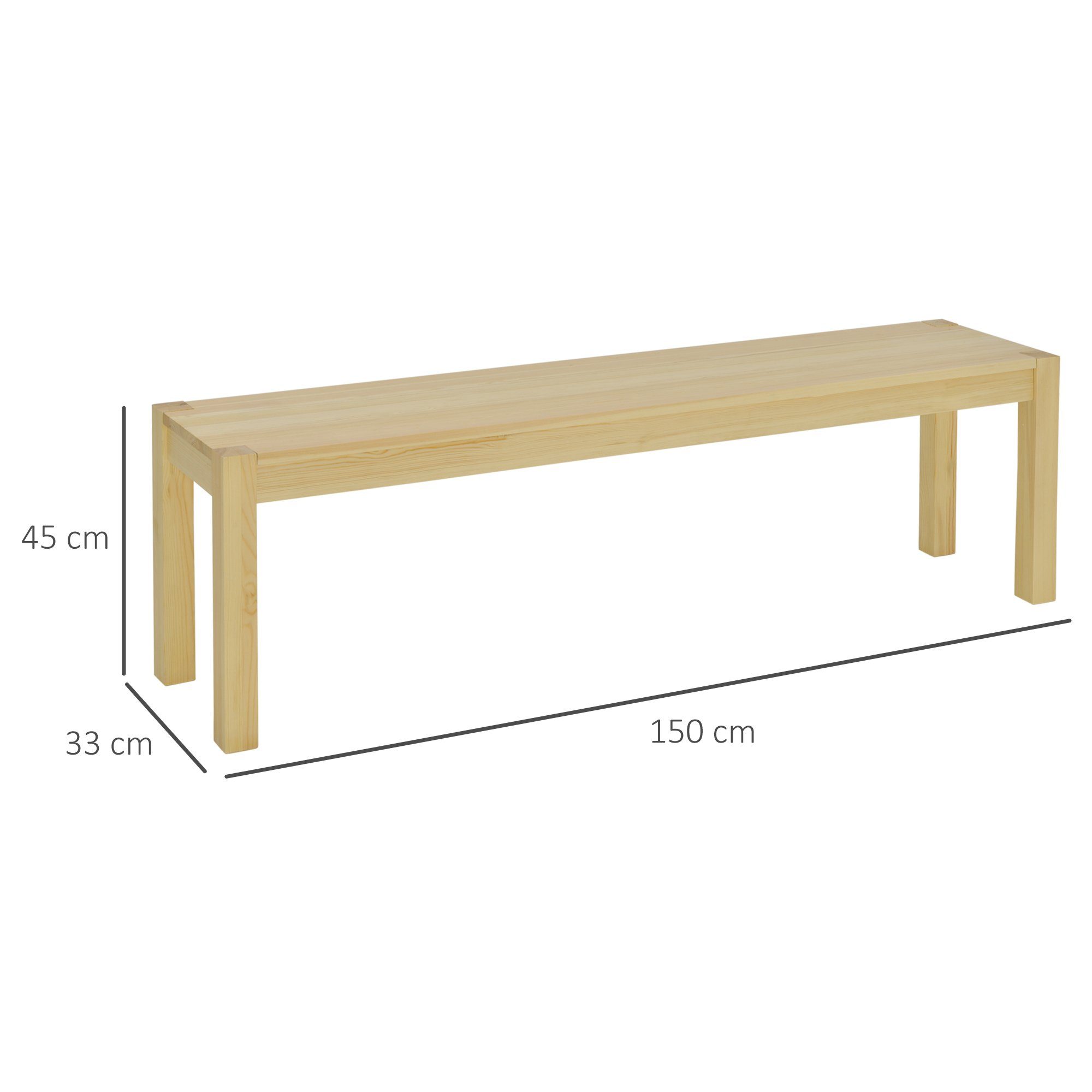 HOMCOM Sitzbank 3-Sitzer Holzbank im Landhaus-Stil (Essbank, 1-St., Küchenbank), Natur 150 x 33 x 45 cm