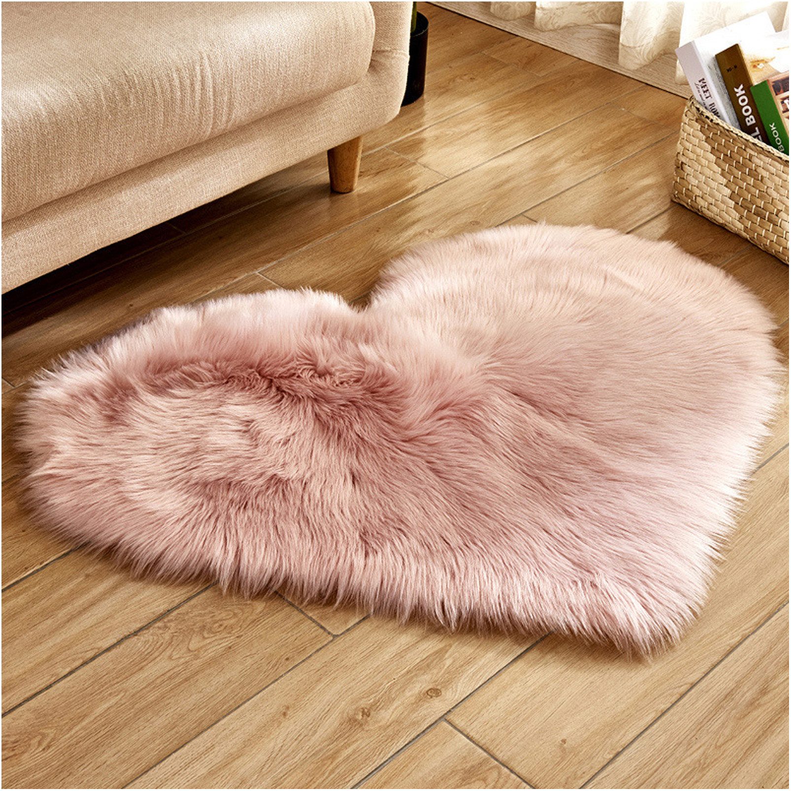 Sunicol Hochflor-Teppich Kunstfell Herz Teppich, Weich Plüsch, Flauschig Fußmatte Badematte, Herzform 30cm*40cm, Waschbar Weicher Shaggy Flauschige Langflor Badteppich