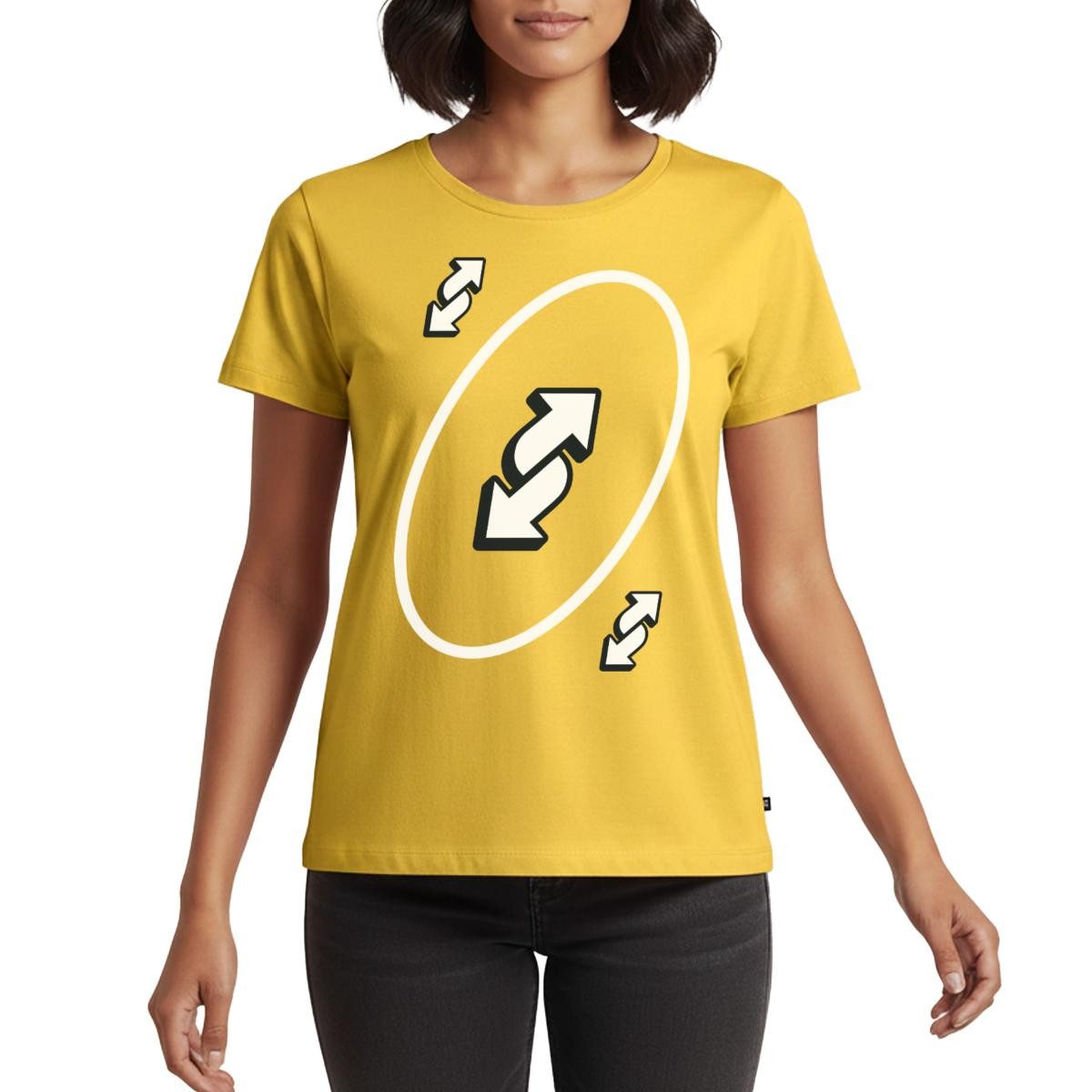 Spreadshirt T-Shirt UNO Karten Kostüm Richtungswechsel-Karte Karneval Frauen Premium T-Shi (1-tlg)
