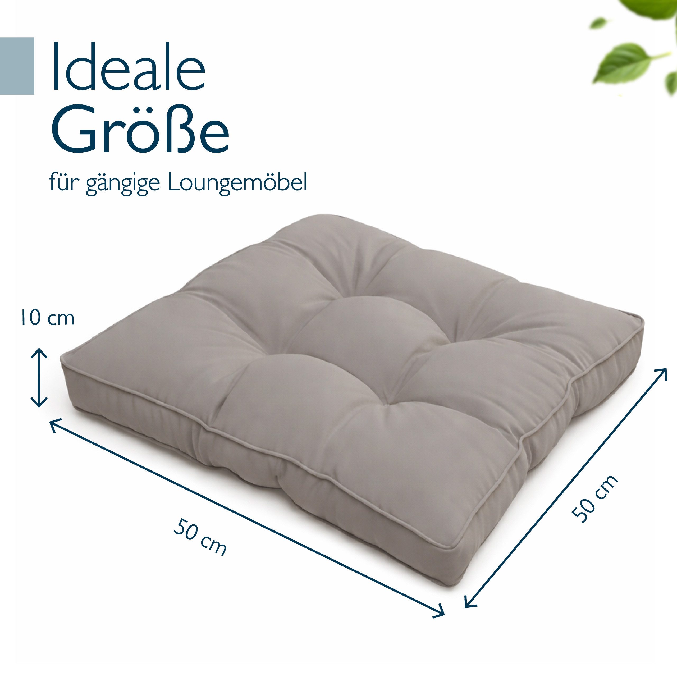 Beautissu Sitzkissen Lounge Kissen Outdoor Sitzkissen Flair LK, 50x50x10cm, Grau, 50x50x10 cm – Wetterfest Schmutzabweisend Polster für Gartenmöbel