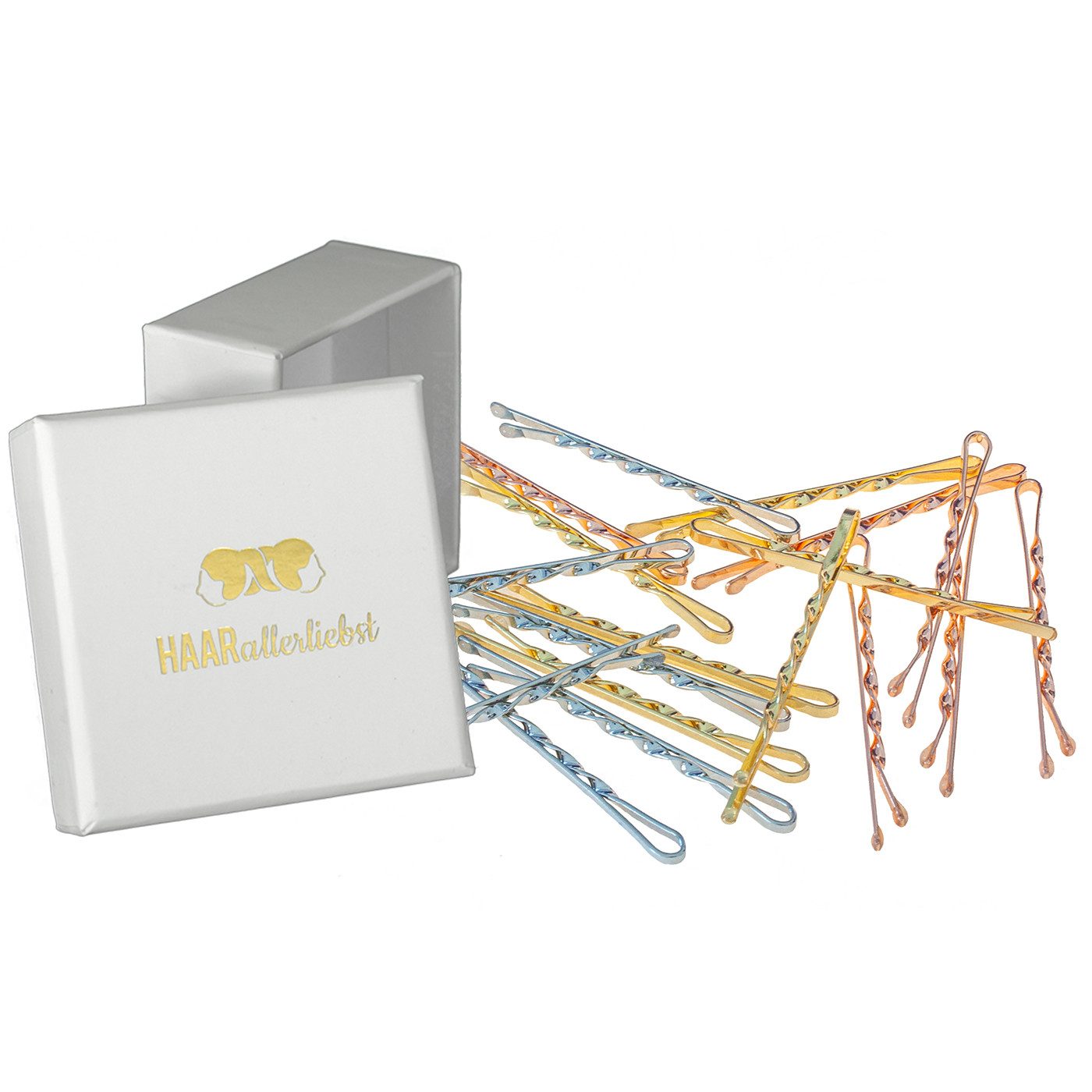 HAARallerliebst Haarpin Bobby Pins gedreht, Spar-Set, Farbe gold silber rose, 50mm Lang