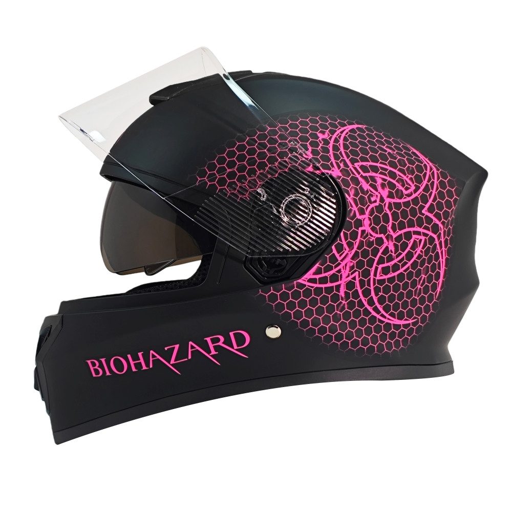 FunSport-Factory Motocrosshelm Motocross Kinderhelm Integralhelm Bio Hazard Pink, mit integrierter Sonnenblende