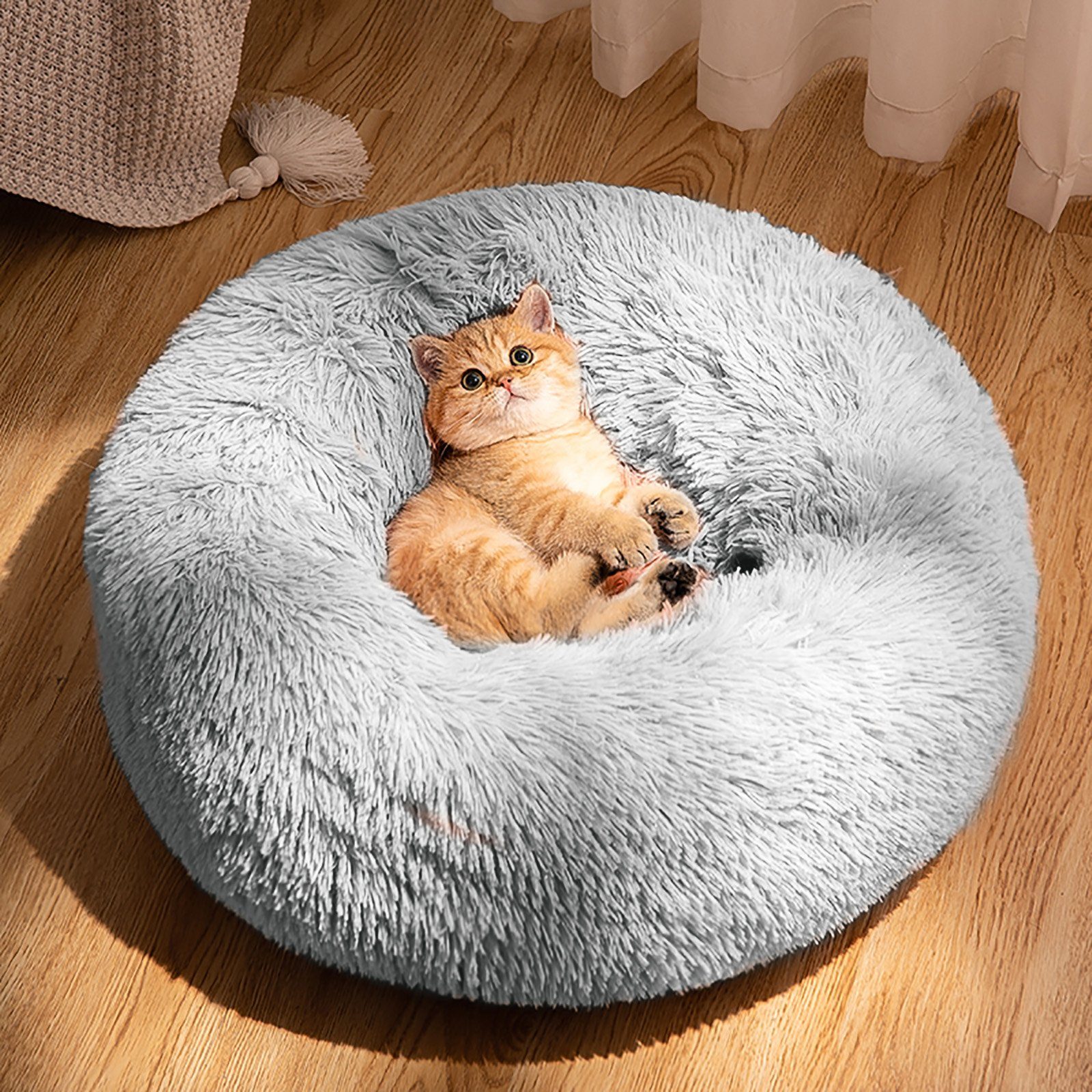 CALIYO Tierbett Tierbetten, Katzenbett waschbar Flauschiges Hundebett 50/60/70 cm, für Katzen und kleine Hunde, plüsch Katzenkissen rund