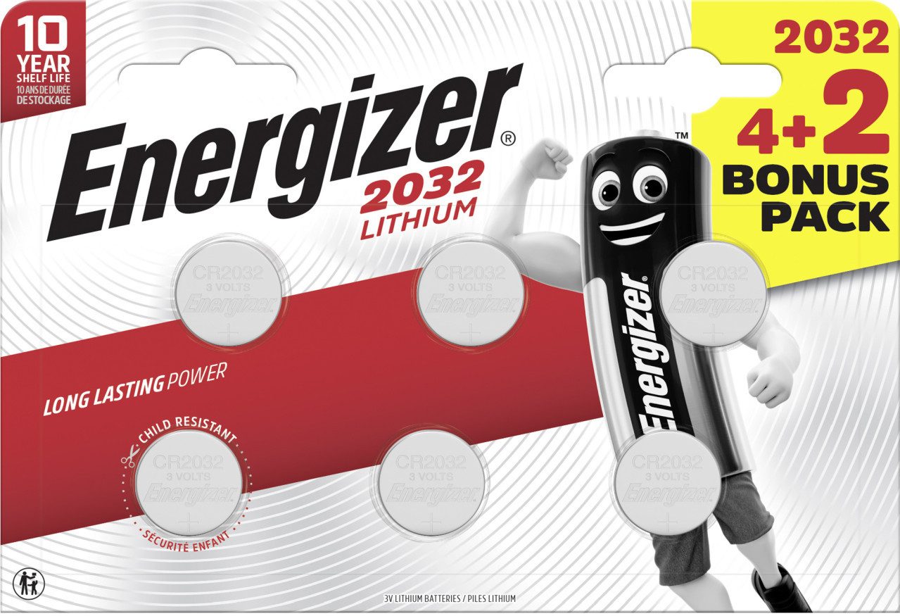 Energizer Energizer Knopfzelle CR2032 Lithium 3 V 4 + 2 Knopfzelle