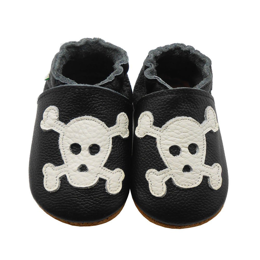 Sayoyo Weiche Leder Krabbelschuhe Lauflernschuhe Lederpuschen Totenkopf Lauflernschuh (100% Leder)