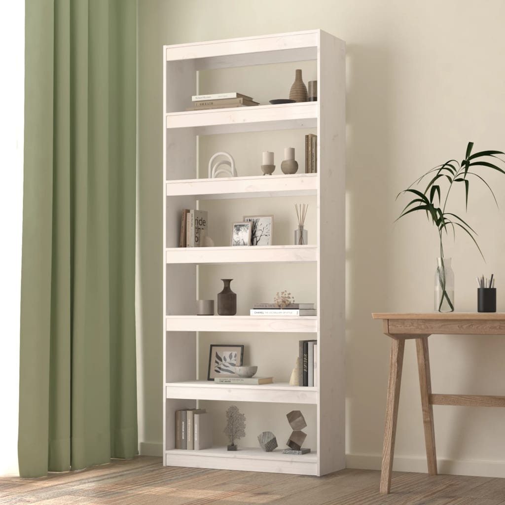 furnicato Bücherregal Bücherregal/Raumteiler Weiß 80x30x199,5 cm Massivholz Kiefer | Bücherschränke