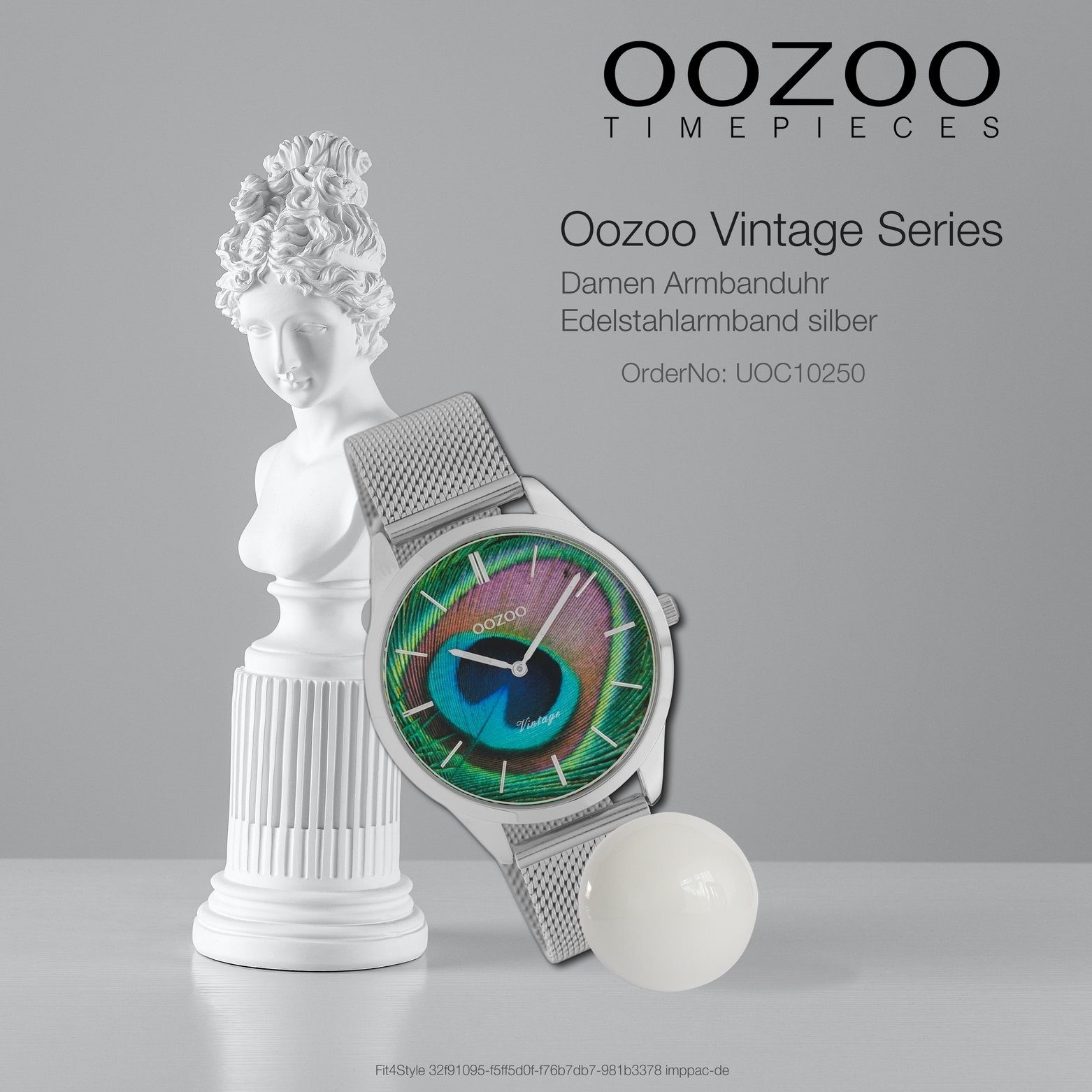 Oozoo OOZOO Analog, Armbanduhr rund, (ca. mittel silber Damenuhr 38mm) Damen Edelstahlarmband, Fashion-Style Quarzuhr
