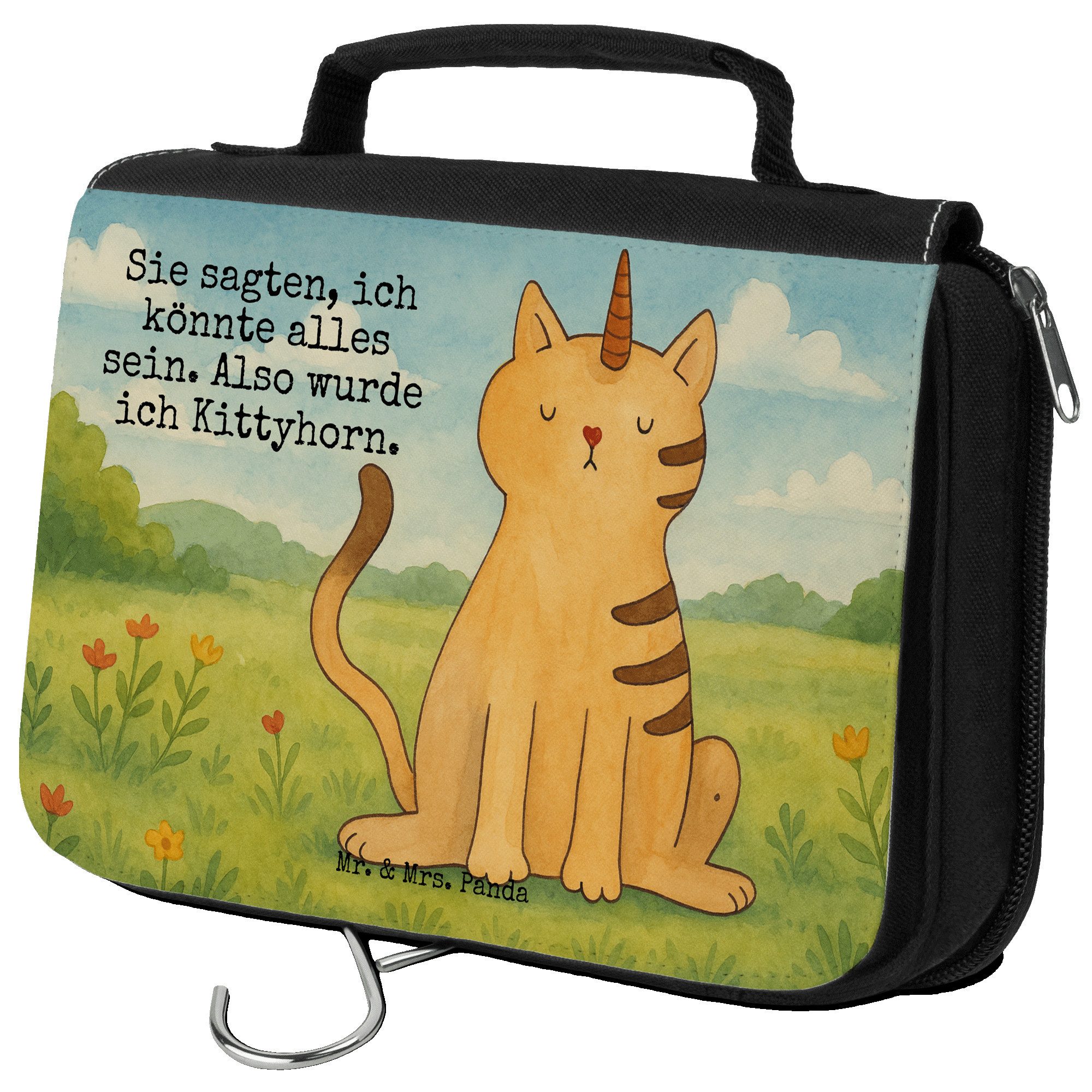 Kulturbeutel Einhorn Katze Design, Kosmetikbeutel, Weiß, Kosmetiktasche, Glitzer