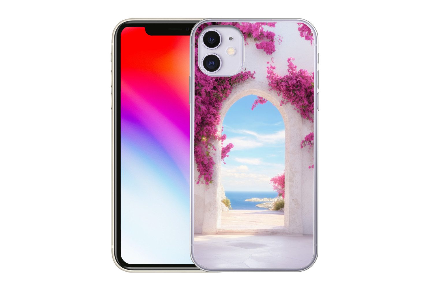 MuchoWow Handyhülle für Apple iPhone 11 Meer - Rosa - Blumen - Tor, Smartphone-Bumper, Print, Handy Schutzhülle Dünn