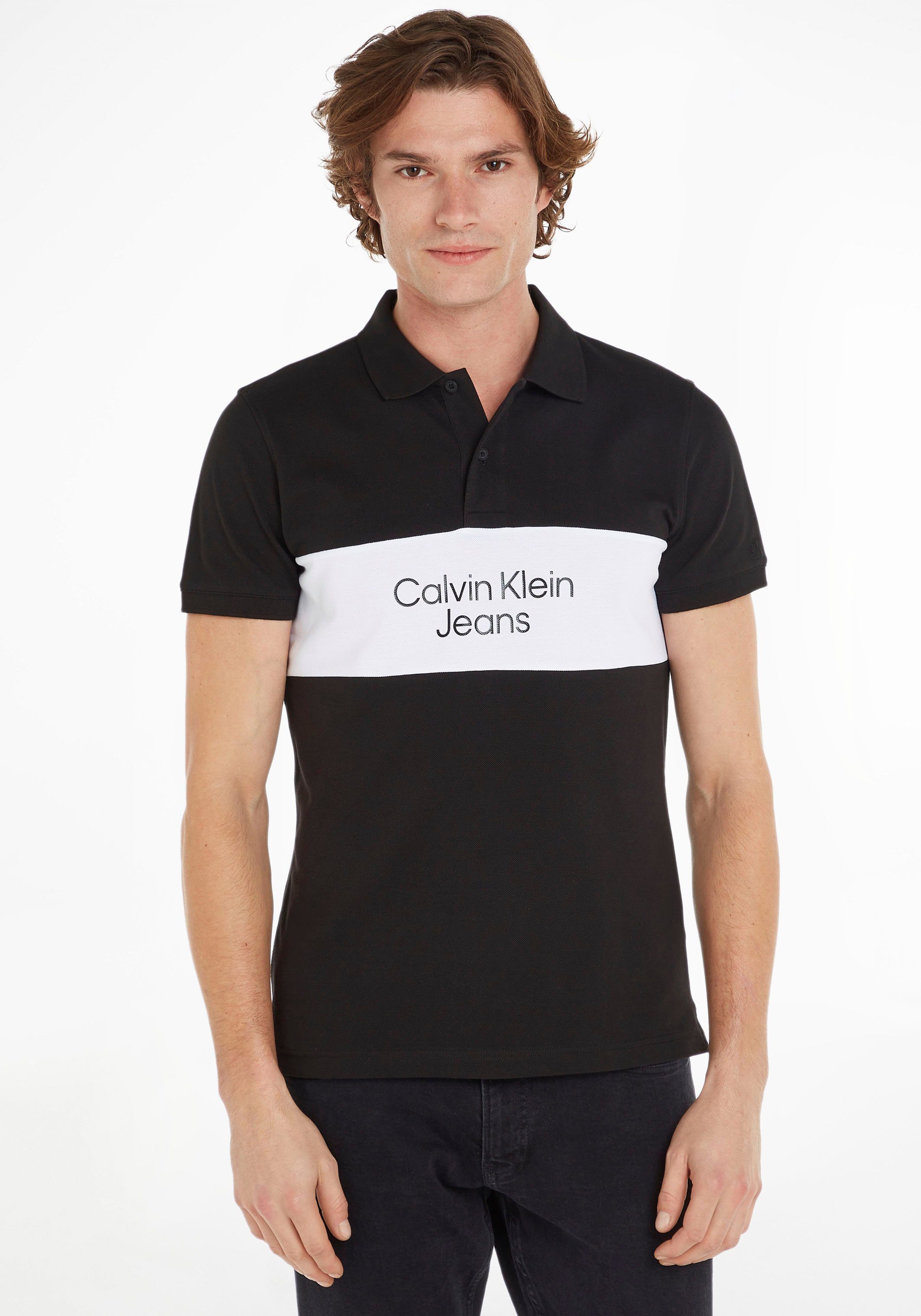 mit Colorblock Jeans POLO der Brust Klein LOGO Logo Poloshirt Calvin Klein COLORBLOCK auf Calvin