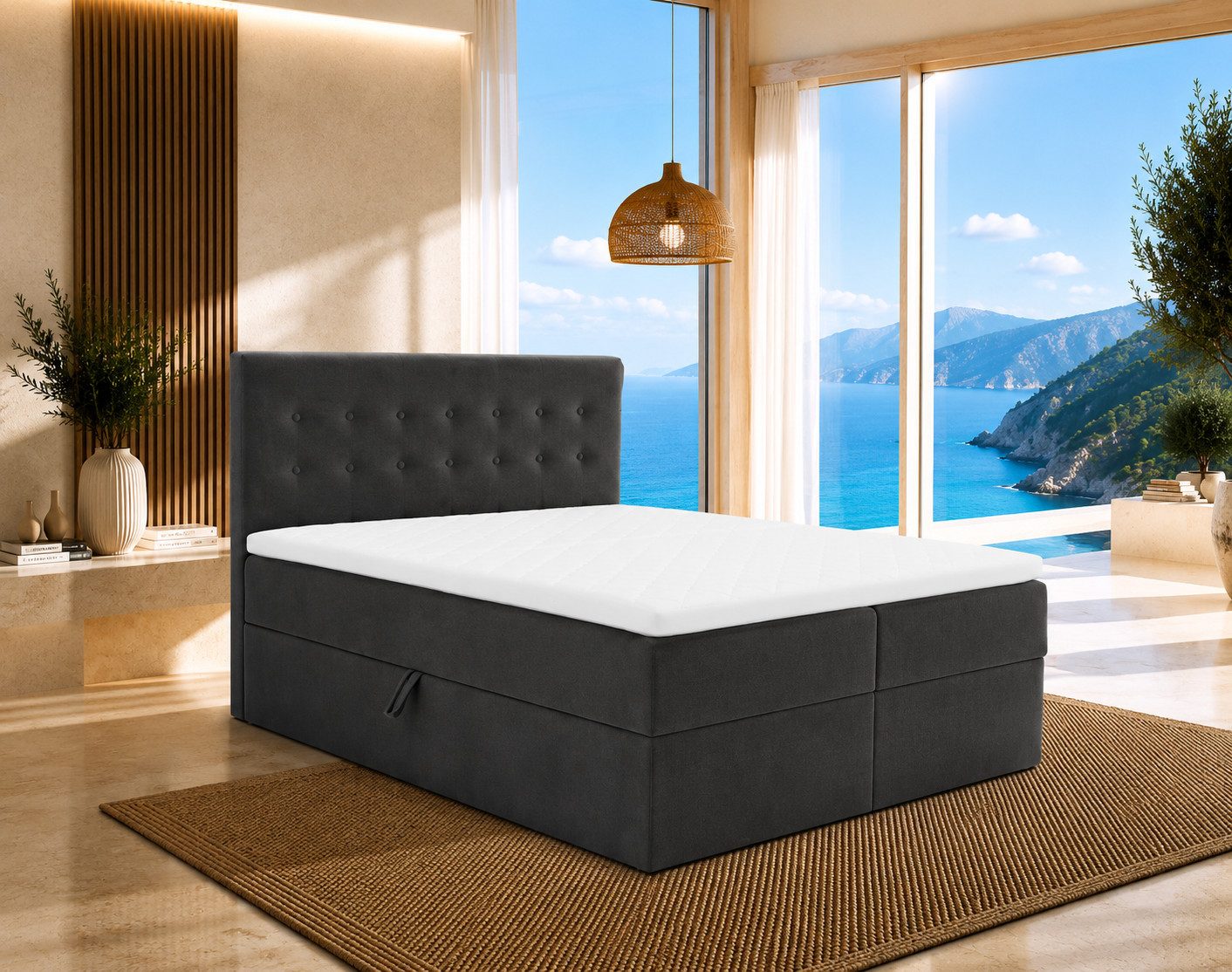 Best for Home Boxspringbett Polsterbett mit 7-Zonen-Taschenfederkernmatratze und Schubladen (Komplettset (Boxspringbett inkl. 2 Matratzen, Topper & Stauraum-Schubladen), 6-St., 140x200 160x200 180x200 200x200 cm)