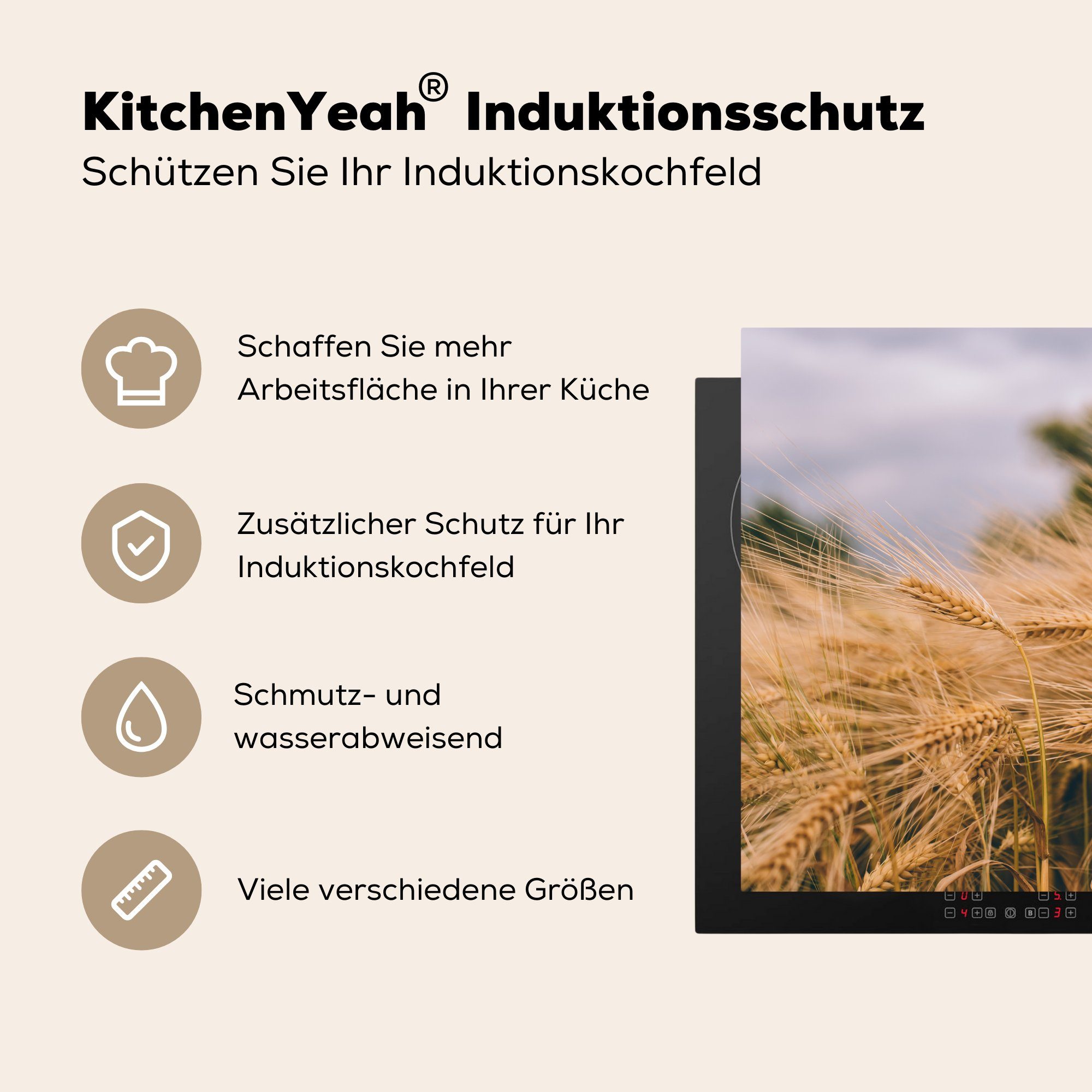 Natur cm, küche für (1 Ceranfeldabdeckung, - MuchoWow Arbeitsplatte Pflanzen tlg), Getreide, 78x78 Vinyl, - Herdblende-/Abdeckplatte