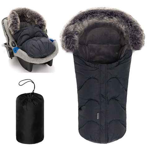 Zamboo Fußsack Melange Dunkelgrau, Winterfußsack mit Fellkragen für Babyschale / Maxi Cosi & Babywanne