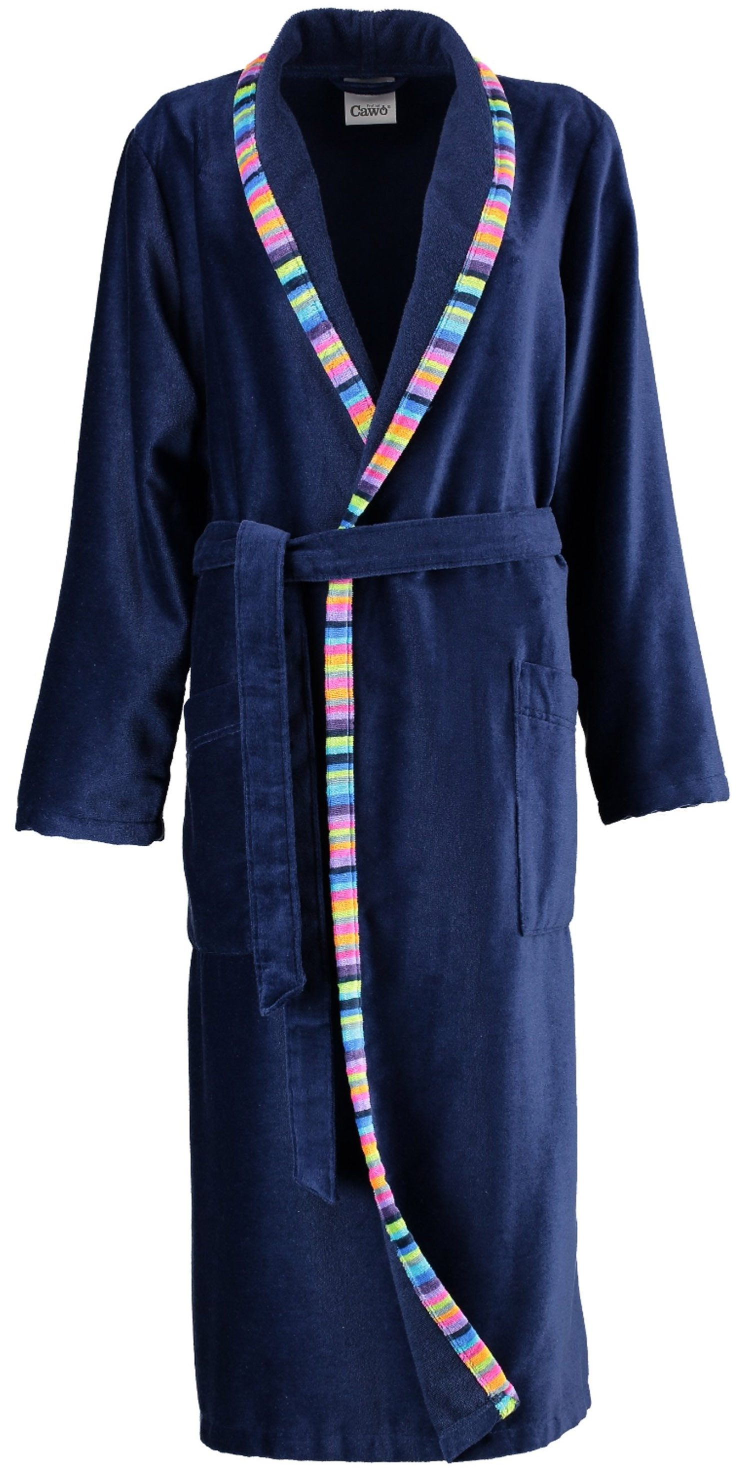 Cawö Damenbademantel 2359, Langform, Velours Qualität, Schalkragen, Gürtel, Schalkragen