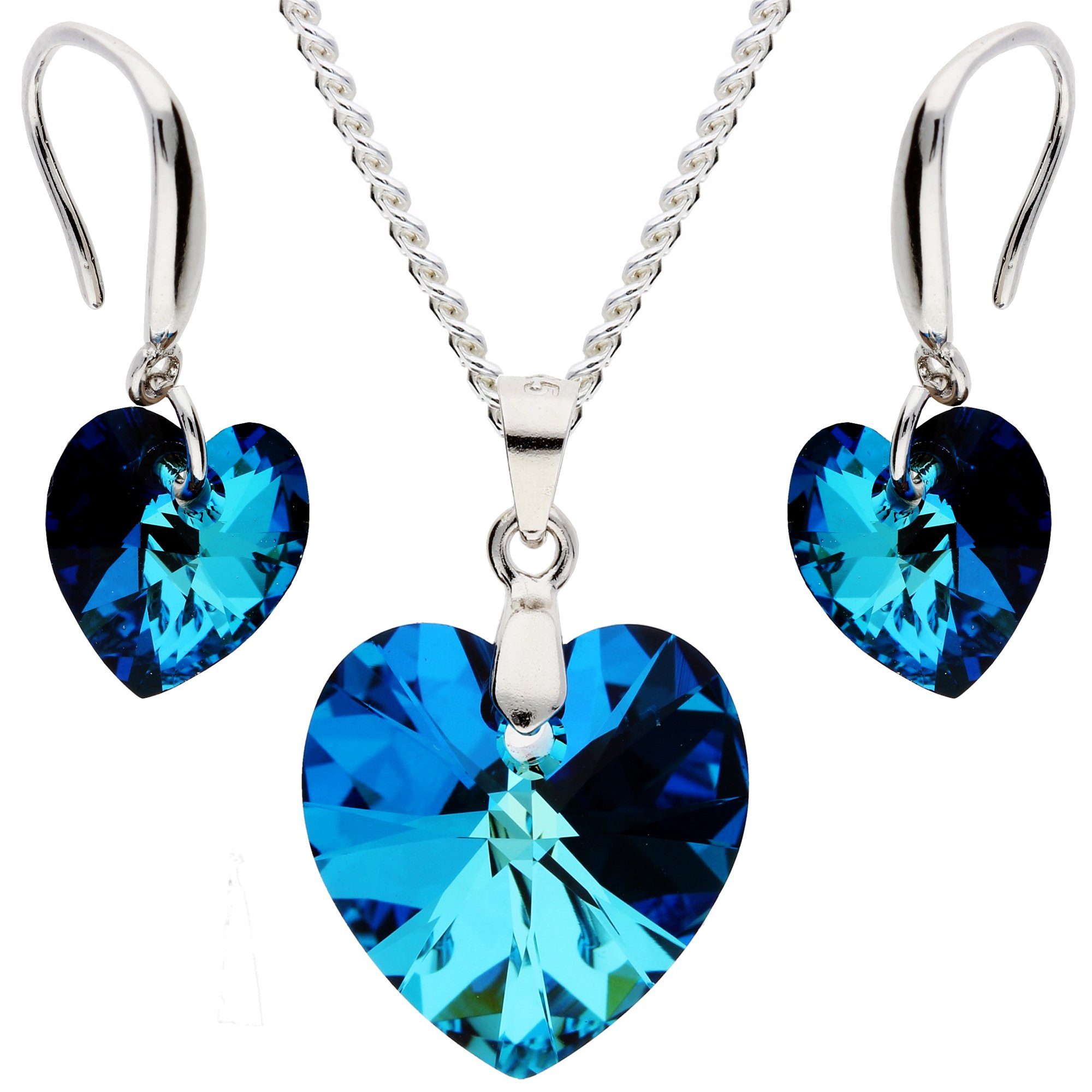 Freundin Herzanhänger 925 Kette Herzen Blau, Frauen Strass Kristall Damen Glitzer zum Herz Ketten Herzstein Valentinstag Set für Silberkette LÖB Set Geburtstag Ohrringe Silber Steinchen Ohrstecker Anhänger Mama Herzkette Stein Stein Kristall Geschenke Ohrring und Haslkette