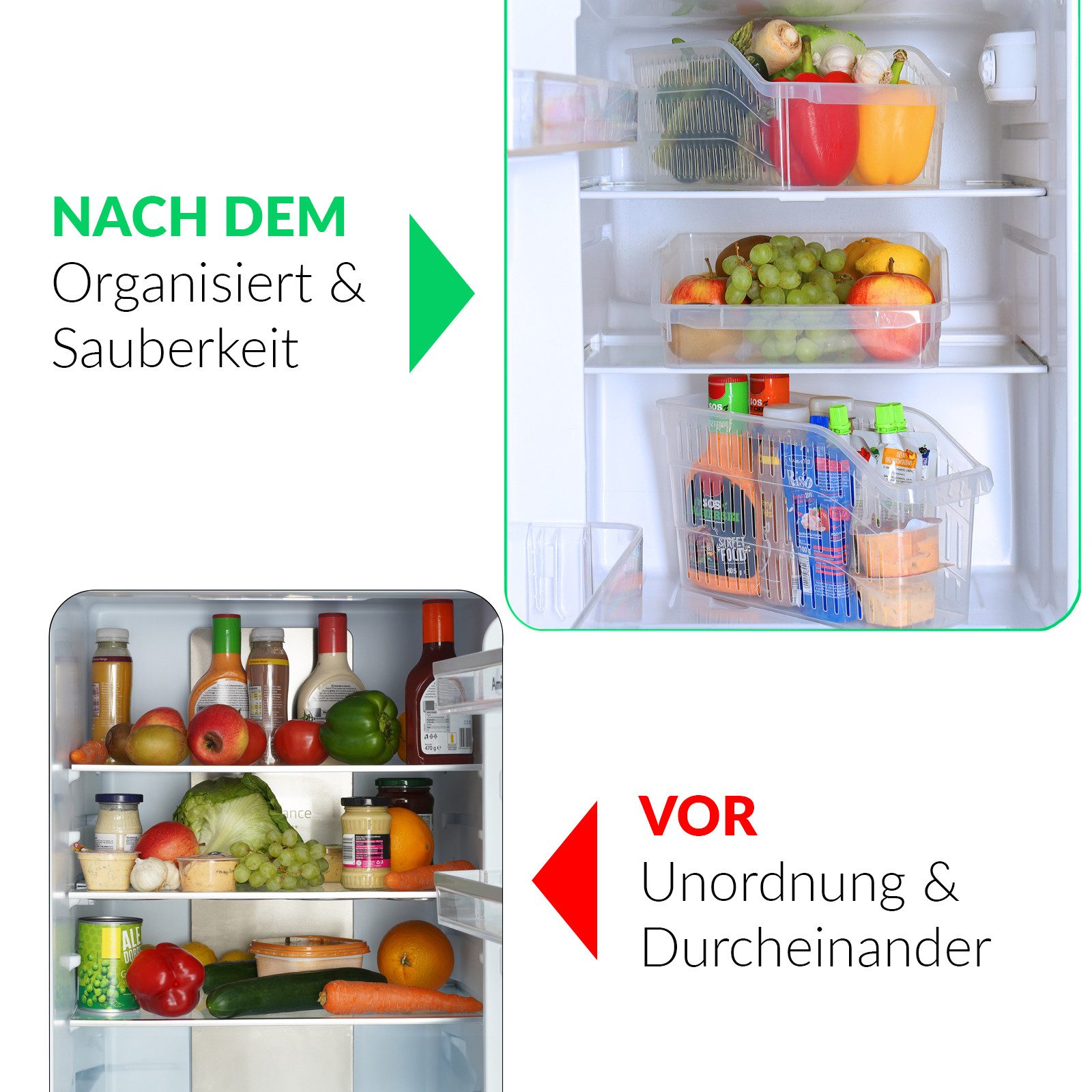 astor24 Aufbewahrungsbox 3er Set Kühlschrank Organizer Aufbewahrungs Box Korb Kiste Vorratsbehä (3er Set, 3 St., 3er Set Kühlschrank Organizer), BPA-frei, leich – Bild 4 von 5