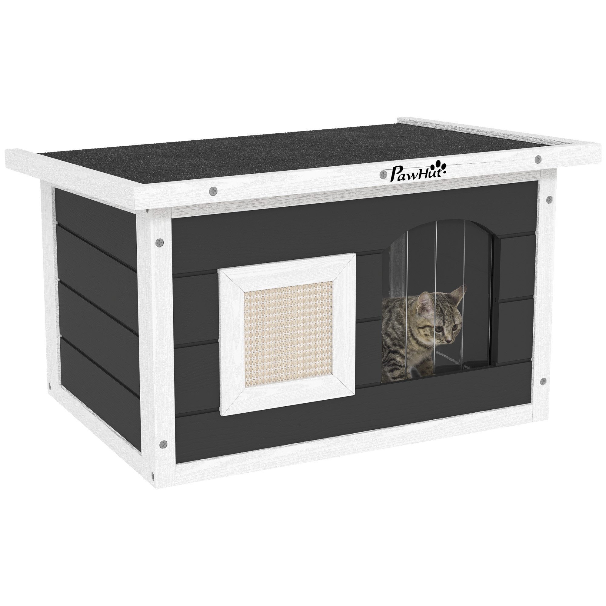 PawHut Tierhöhle Katzenhaus aus Holz Katzenhöhle mit Kratzmatte, Türklappe, günstig online kaufen