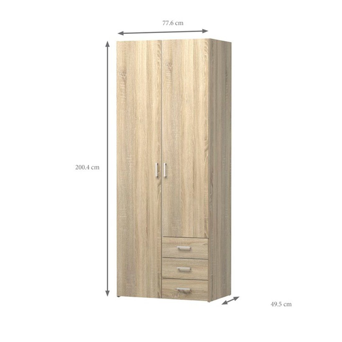 2 Kleiderschrank eiche ebuy24 Türen, Schubladen (1-St) Spell S 3 Kleiderschrank