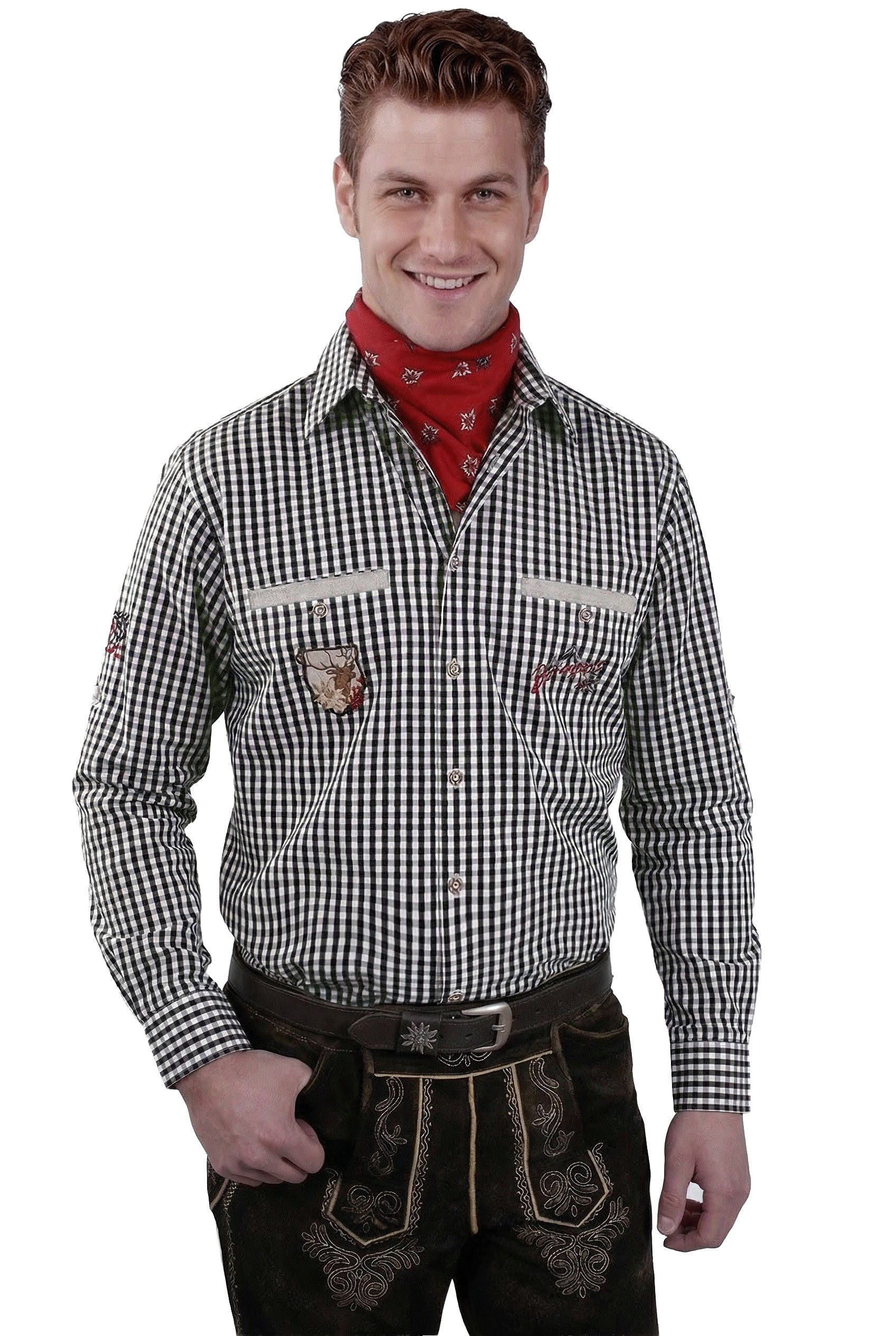 Moschen-Bayern Trachtenhemd Trachtenhemd Herrenhemd kariert Wiesnhemd Langarm Kurzarm Karo Schwarz