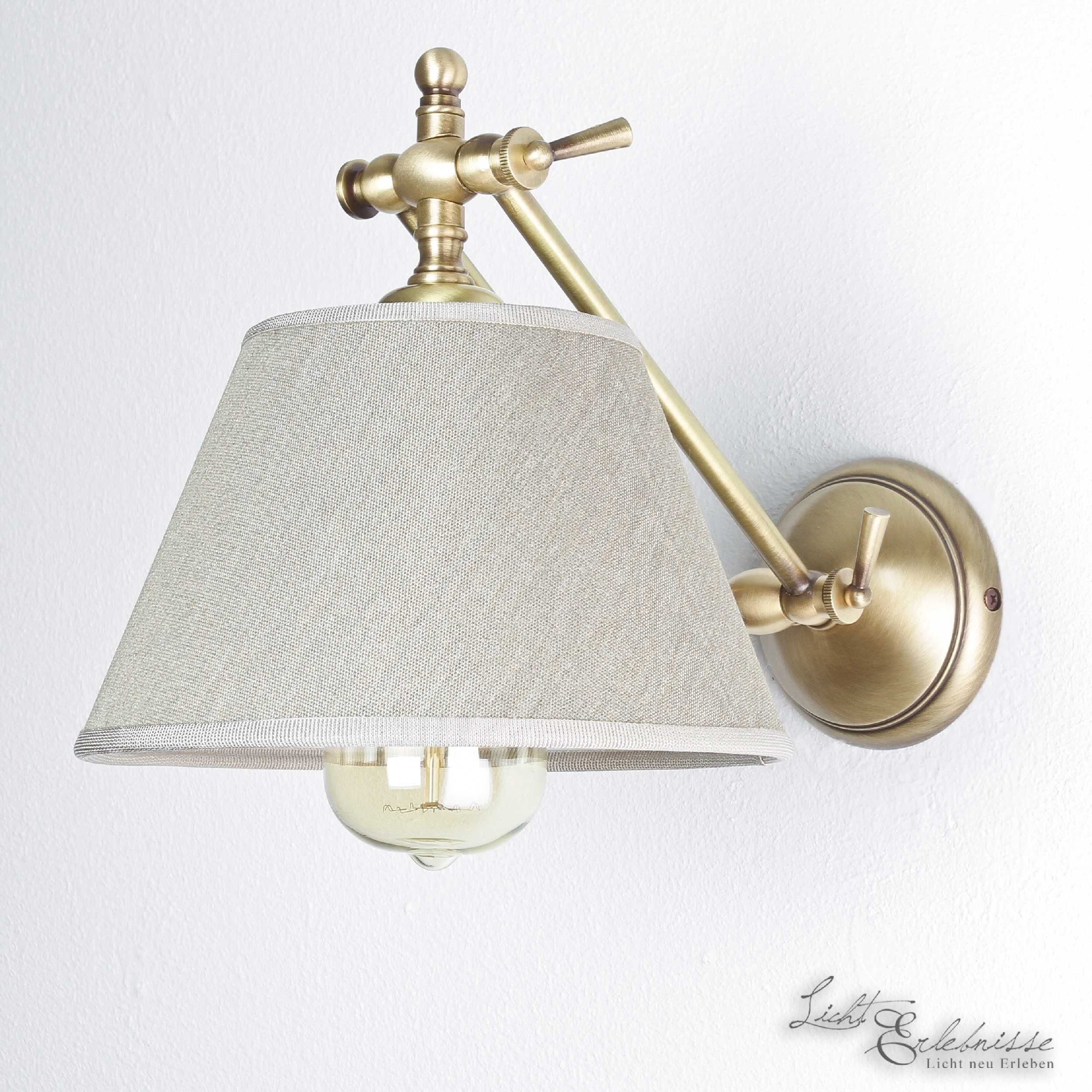 Lampe Licht-Erlebnisse ohne Messing Wandlampe Handarbeit Echt Wandleuchte SNODO, Wohnzimmer Bronze Leuchtmittel, Stoffschirm