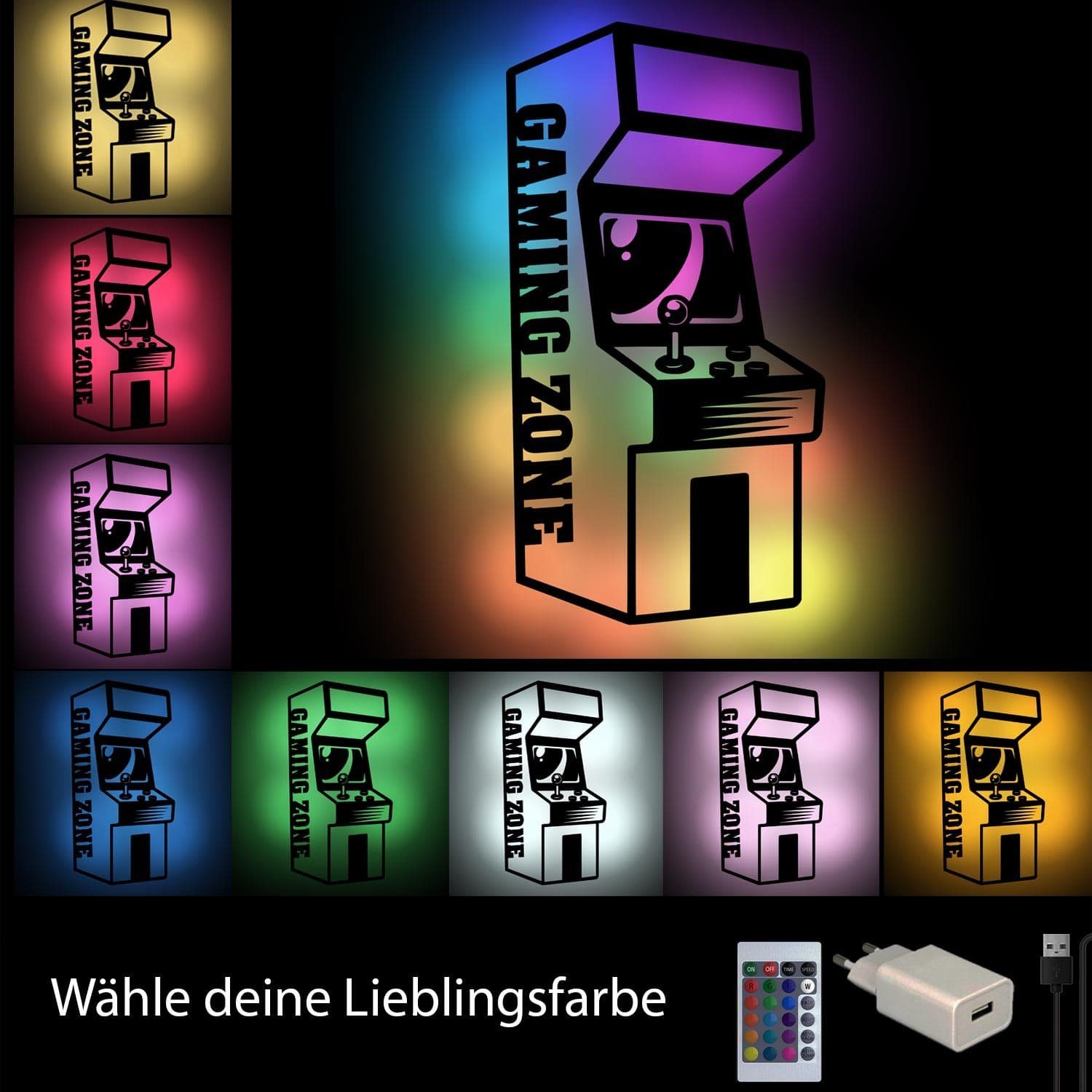 leuchtend Gaming Wandleuchte Farbwechsler Unbehandelt Arcade Zone Schild LED LED für Namofactur Gamer, LED fest USB RGB integriert,