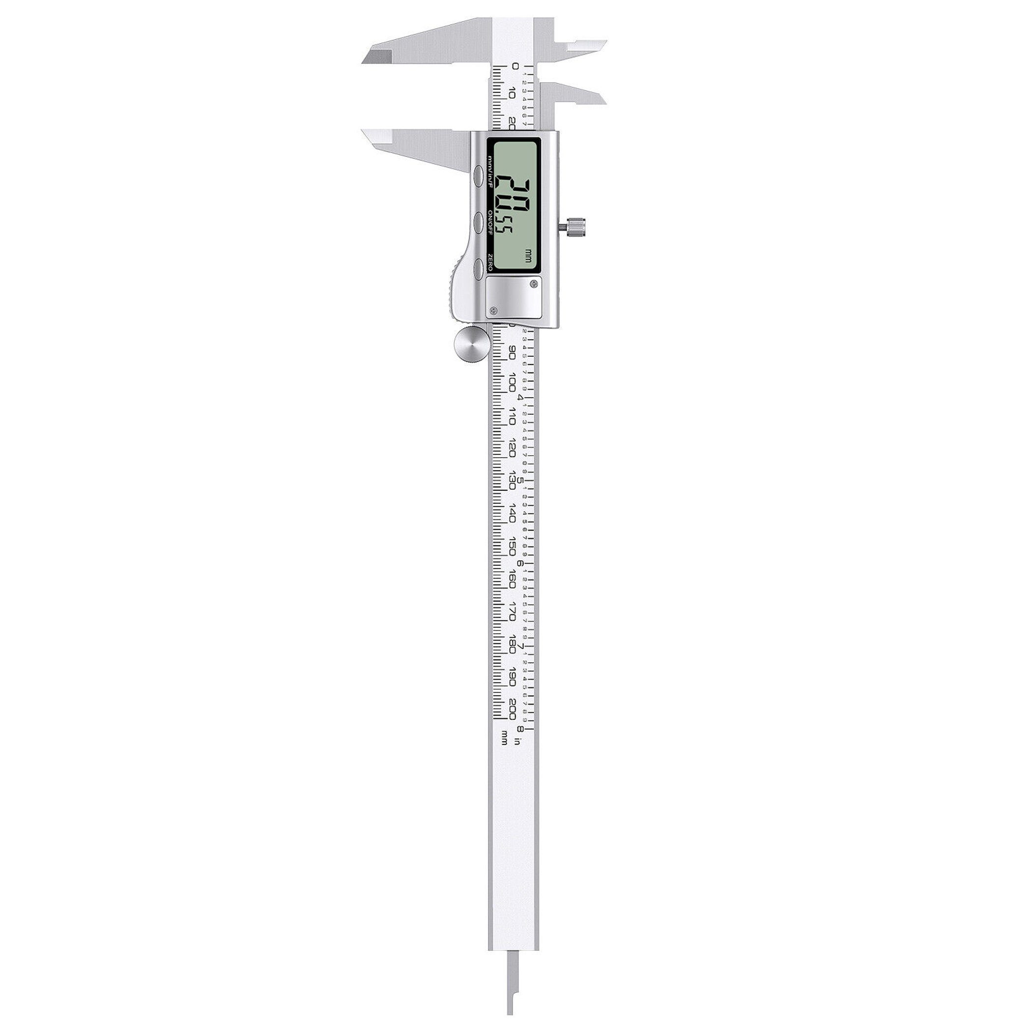 Bolwins Messschieber B33C Digital Messschieber Schieblehre 0-200mm 8" LCD Edelstahl Messen, 1, max. 200 mm, Digitaler Messschieber, 4-St., mit Kunststoff-Aufbewahrungsbox, digitaler Messschieber aus gehärtetem Edelstahl; drei Messmodi