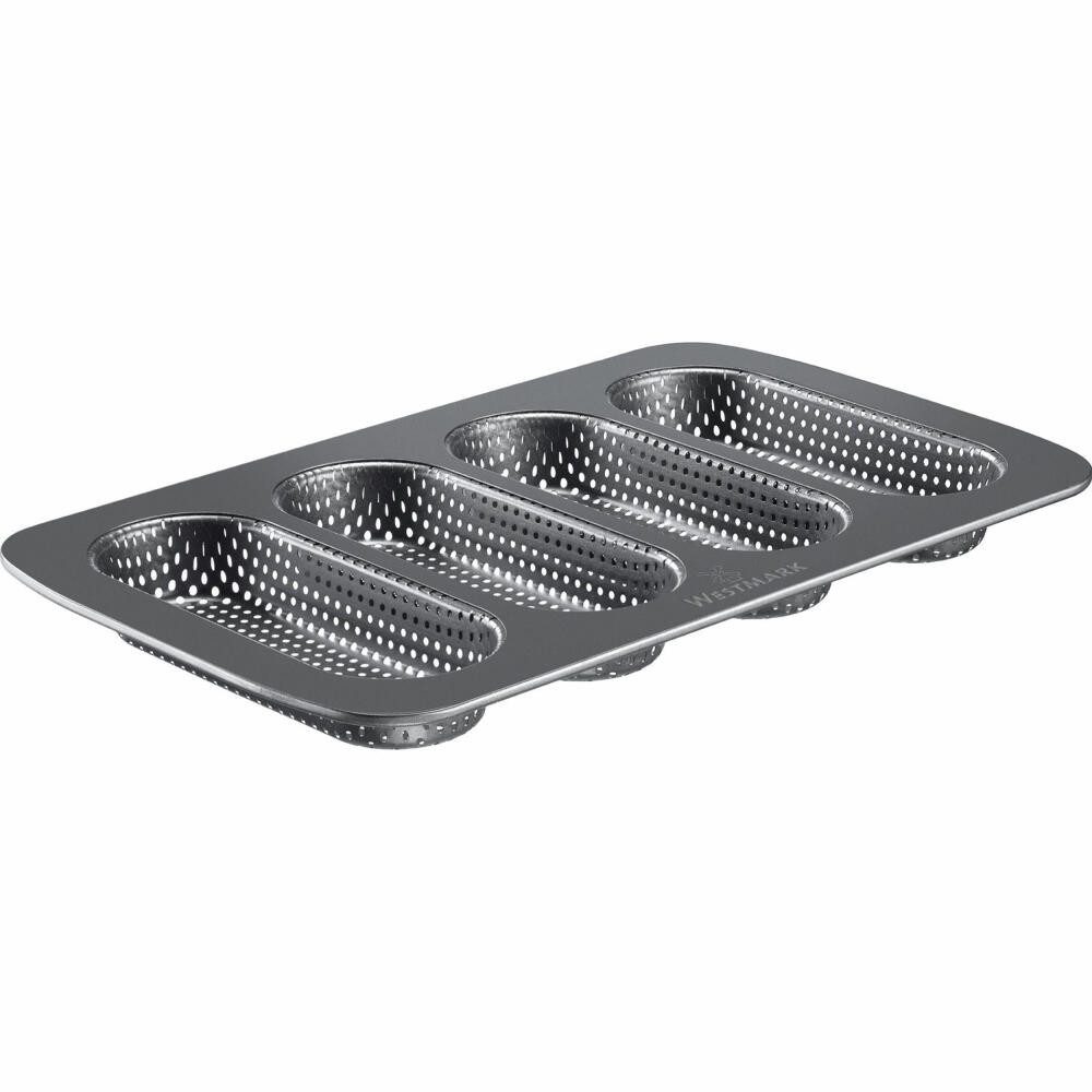 WESTMARK Brotbackform Baguette Backform, Für 4 Baguettes oder Hot Dog - Brötchen, Länge: je
