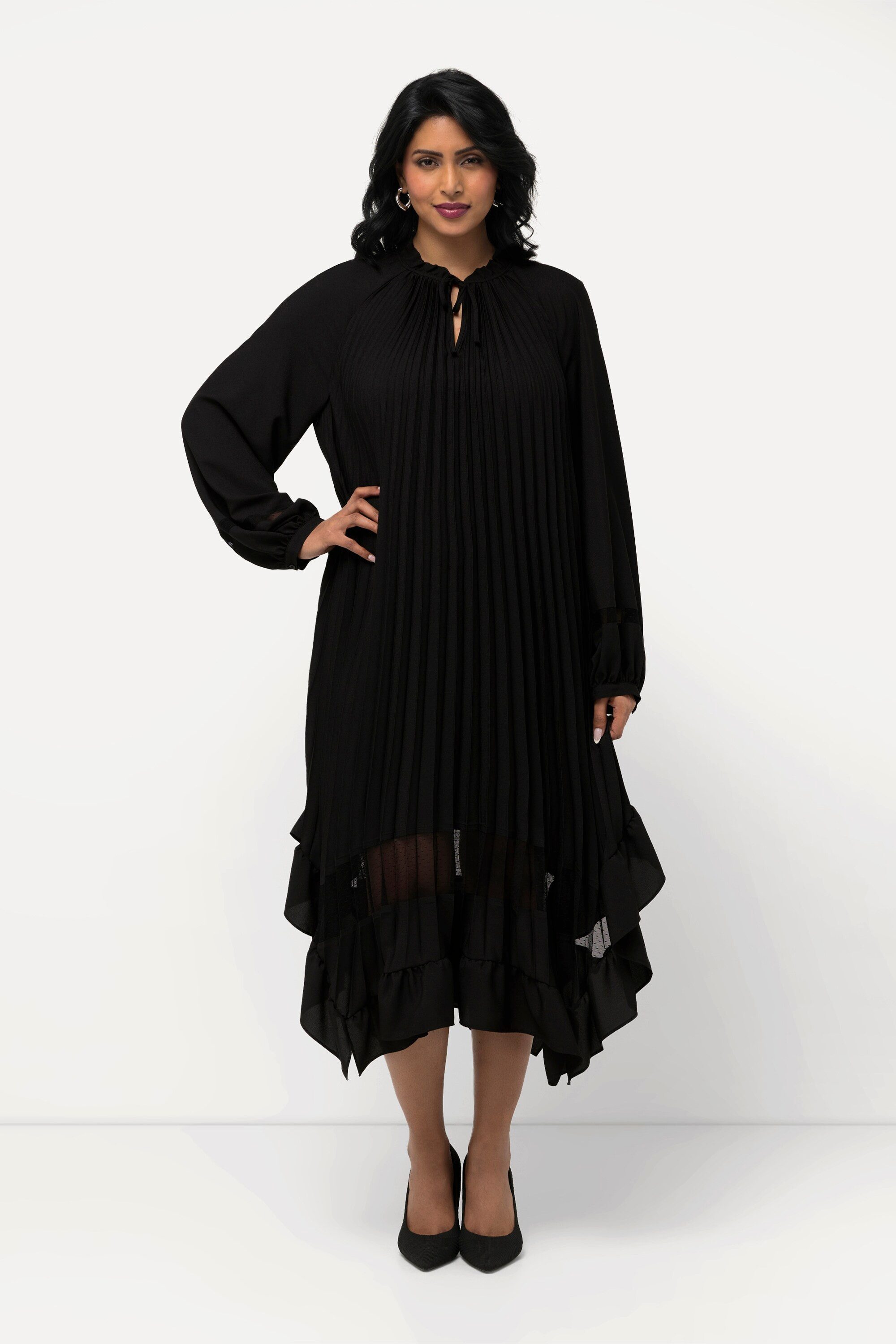 Ulla Popken Damenkleid Mit Blütenprint – Tunika-Ausschnitt, Volant-Rock, 3/4-Ärmel