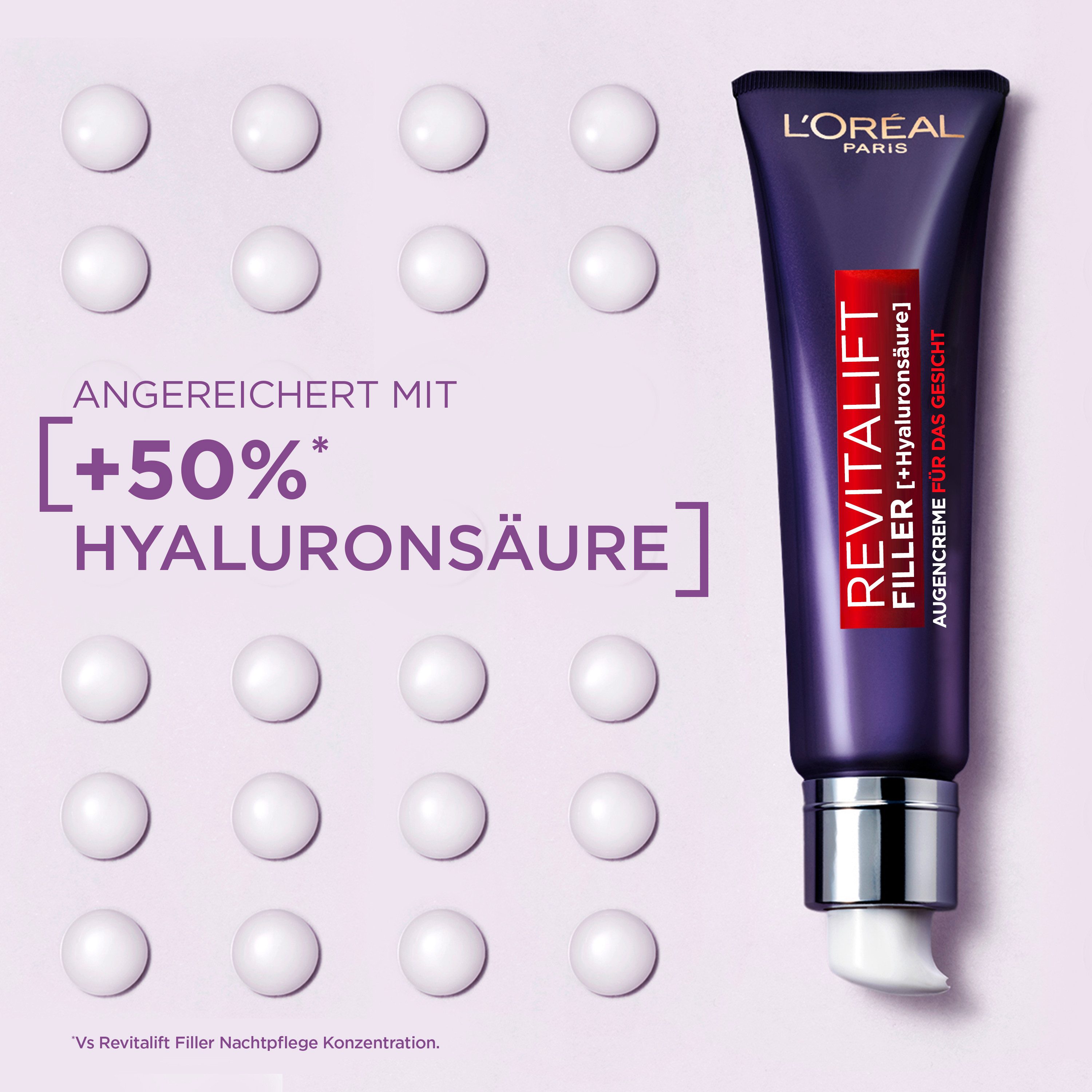 L'ORÉAL PARIS Gesichtspflege REVITALIFT FILLER AUGENCREME FÜR DAS GESICHT, mit Hyaluronsäure, glättet die Haut, feuchtigkeitsspendend