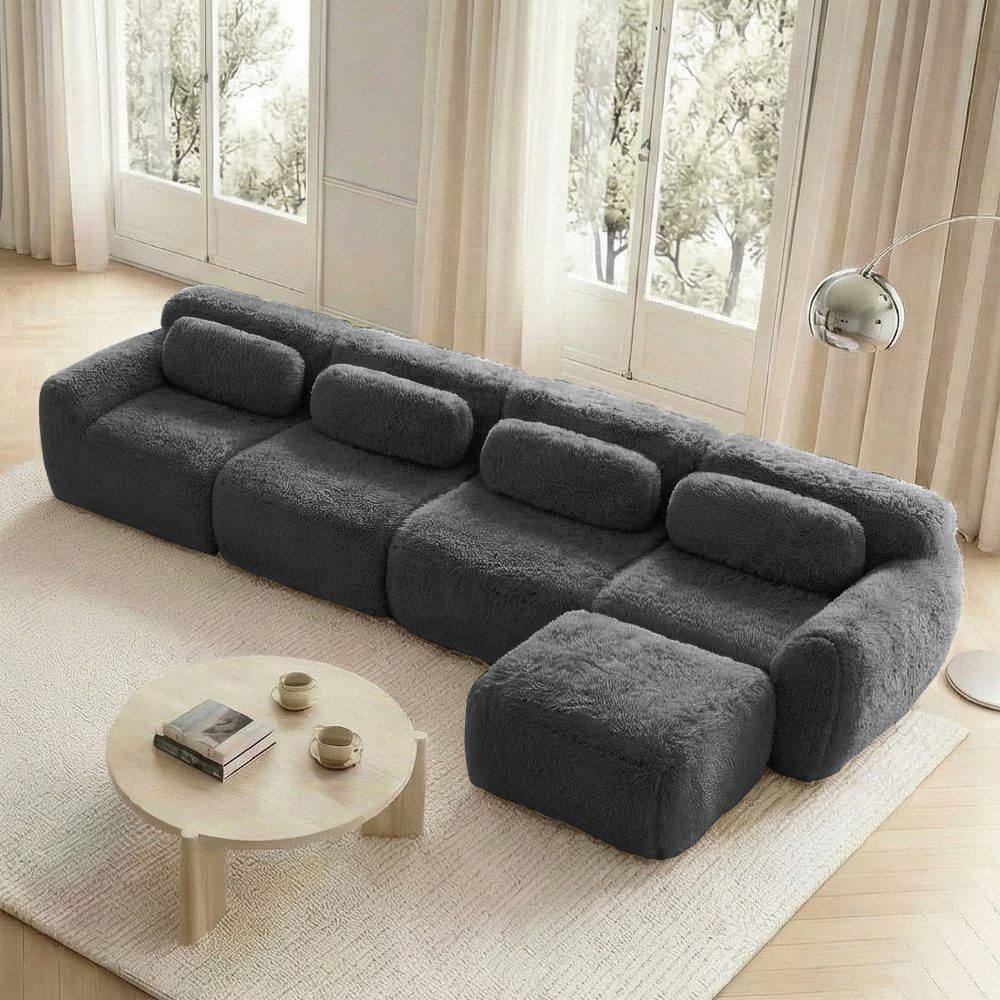 Sofa 4-Sitzer L-Form mit Chaiselongue, modularem Cloud-Design und Kissen