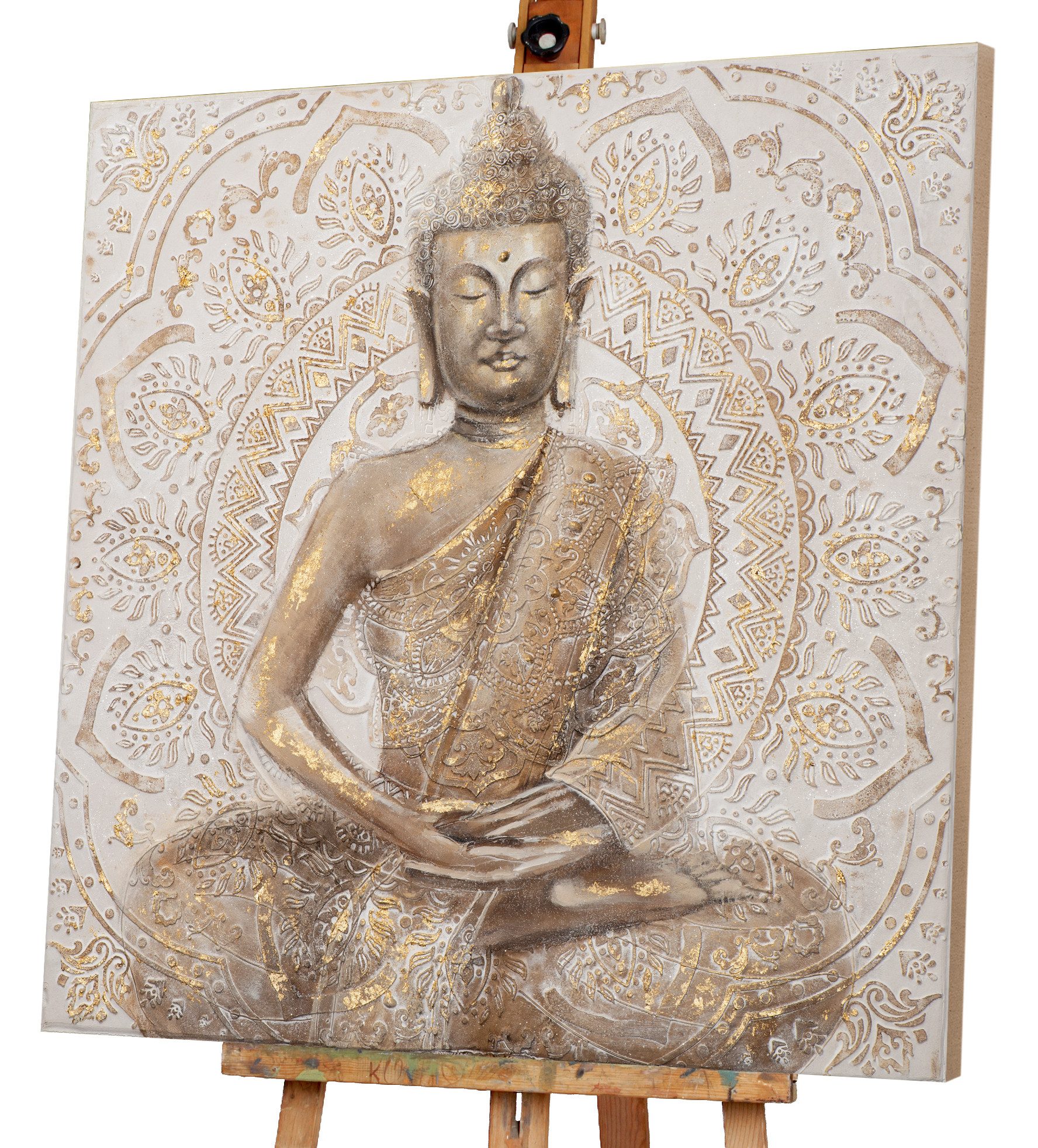 ArtUniverse Gemälde Leinwandbild Goldener Buddha 100 x 100 cm, Goldener Buddha 100x100 cm