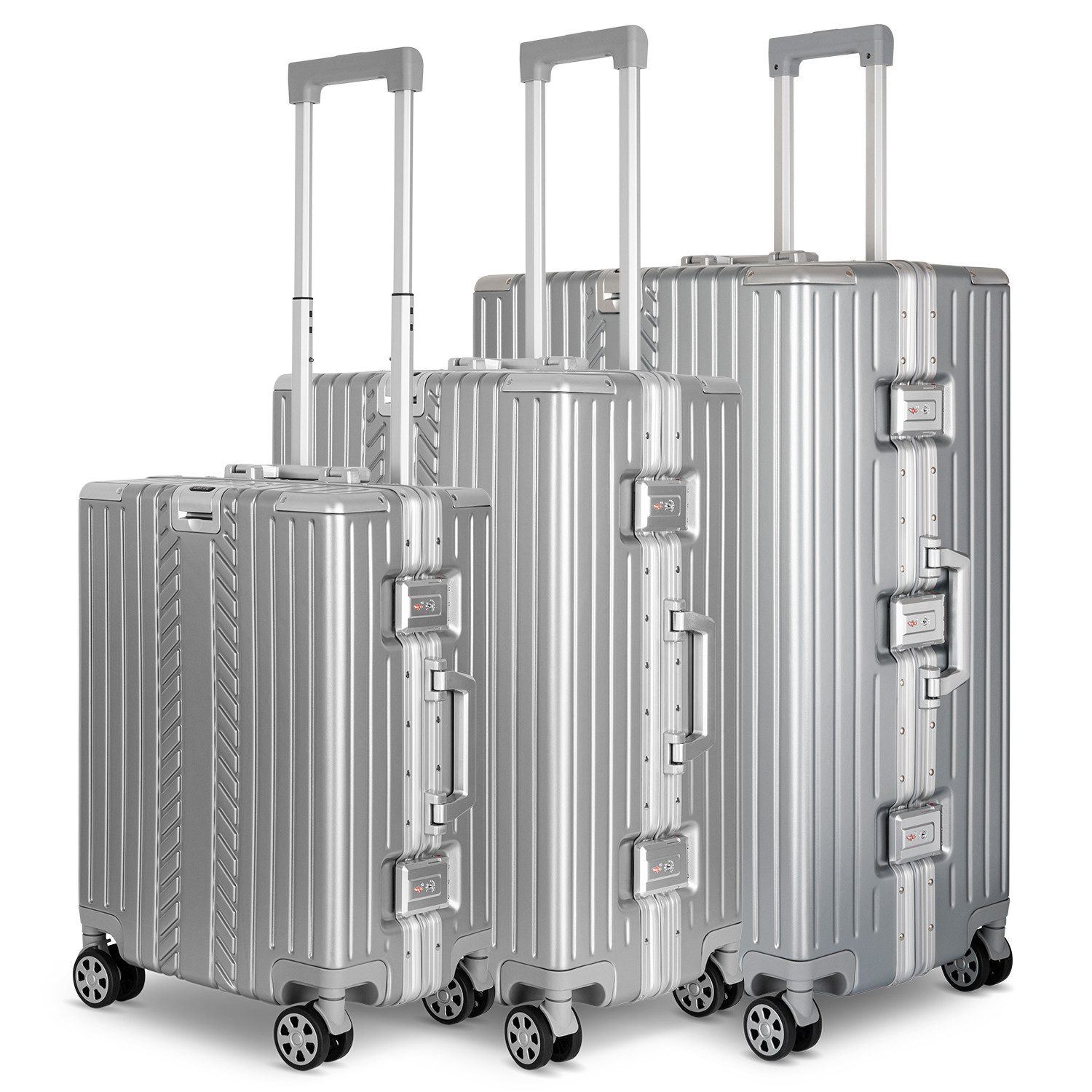 WINLIFE Trolley WINLIFE®Größe M, L, XL Reisekoffer Alu-Rahmen ABS & TSA Schloss Silber, 4 Doppelrollen Rollen, ABS+PC-Hartschale, TSA-Schloss, 360°-Doppelrollen
