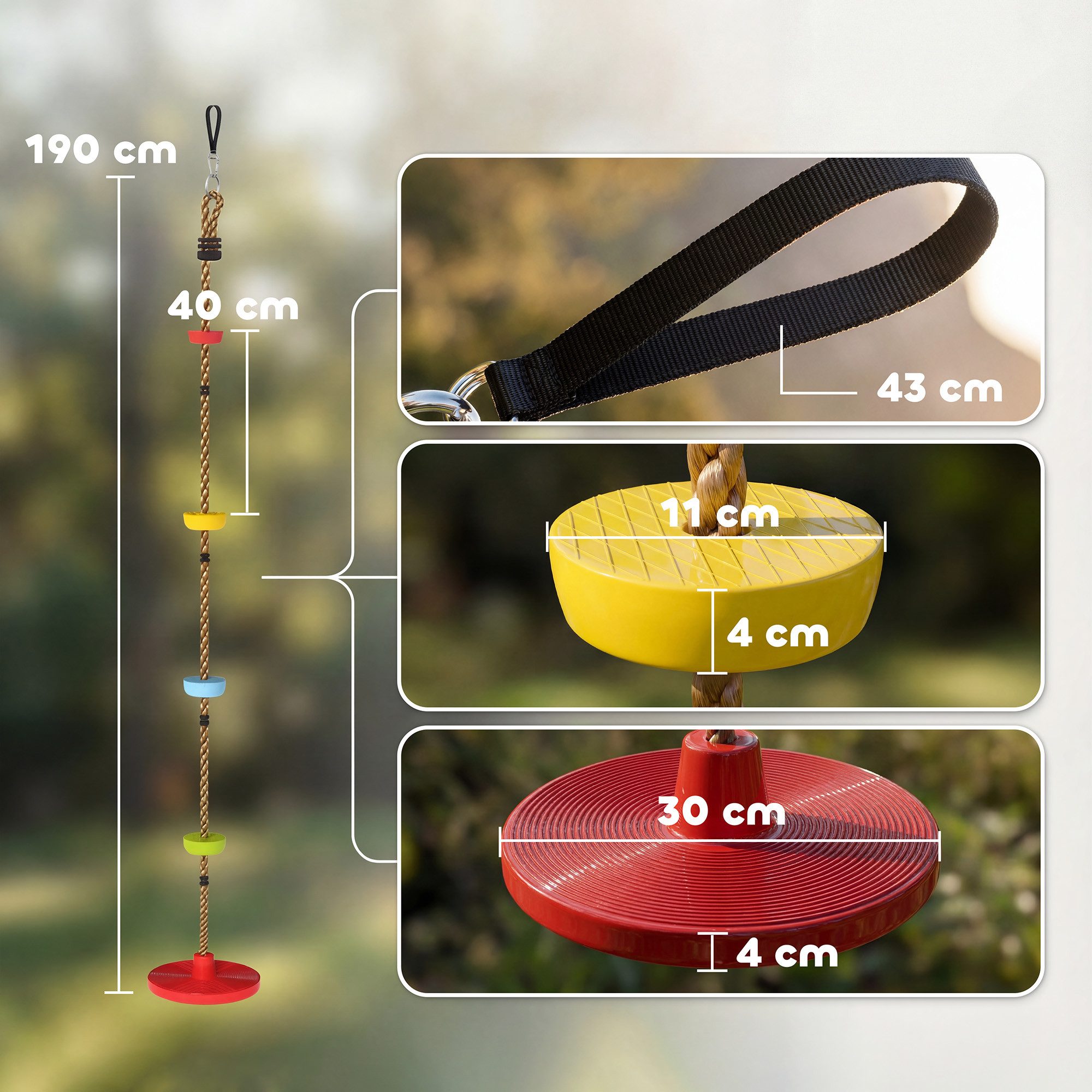 AIYAPLAY Slackline Kletterseil Schaukel mit Plattform, Scheibenschaukel Sitz Outdoor, für 3-8 Jahre Kinder Rot