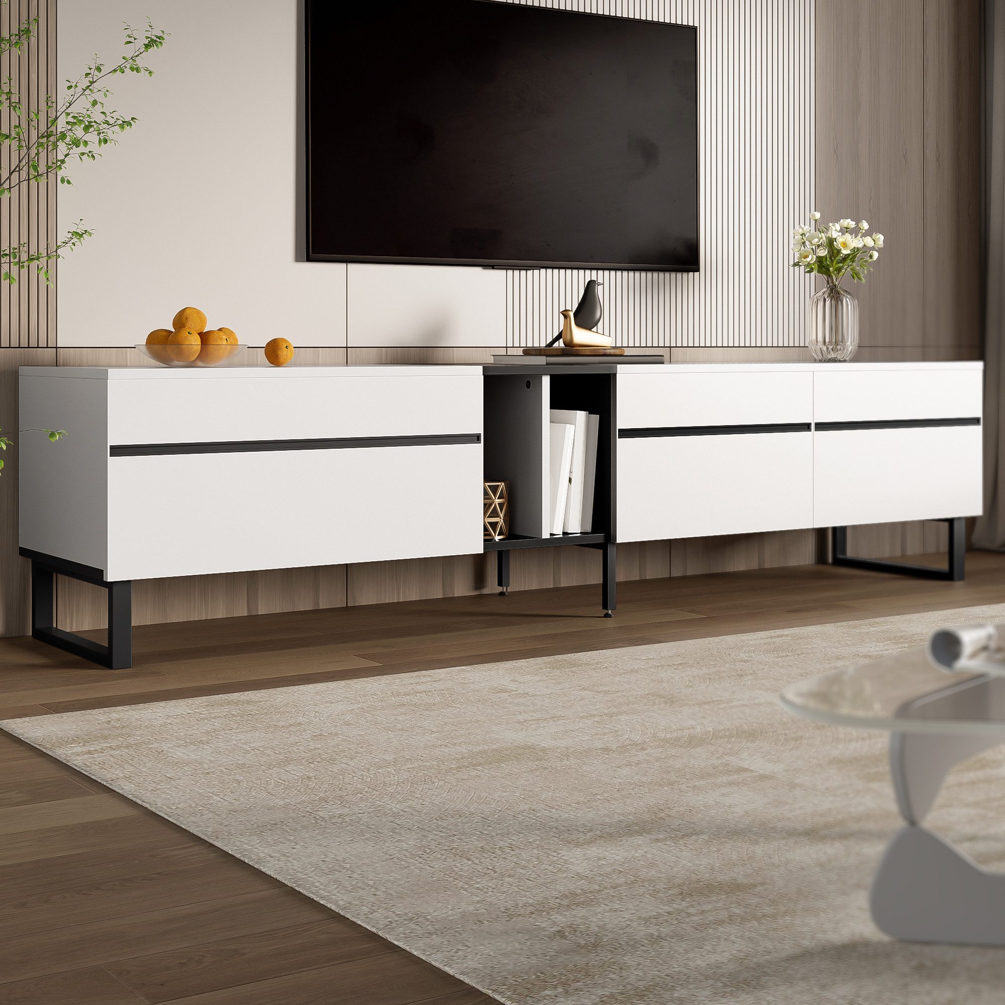 Merax Lowboard TV-Möbel Fernsehschrank aus Holz (für Wohnzimmer/Gästezimmer/offene Wohnkonzepte, 1 St., 180 cm x 38 cm x 45 cm), TV-Schrank mit Klappfach, Doppeltüren, Stauraum & verstellbaren Füßen