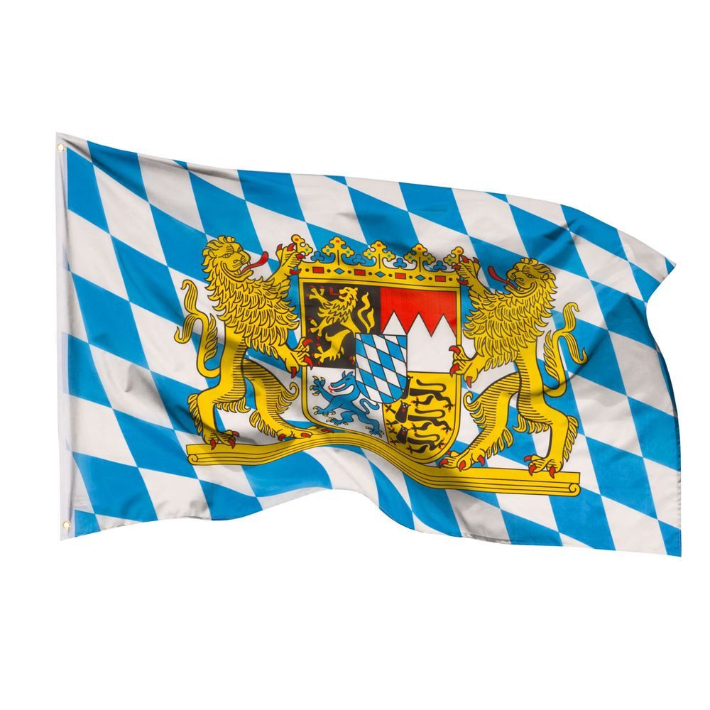 PHENO FLAGS Flagge Bayern Flagge cm Freistaat Fahne mit Wappen & Löwen (Hissflagge für Fahnenmast), Inkl. 2 Messing Ösen