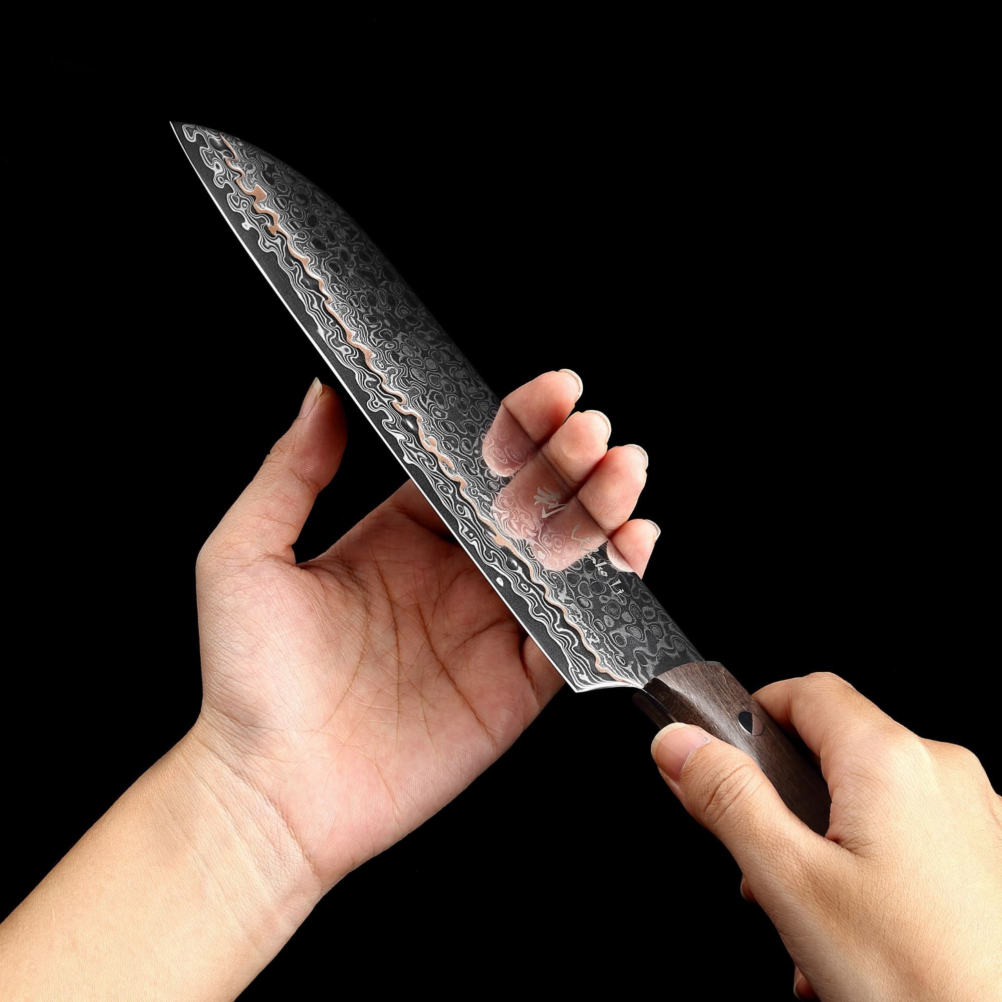 Wakoli Santokumesser Kawa Damast Santoku Küchenmesser Kochmesser 18 cm Klinge mit Kupfer, Damaststahl, Kupfereinlage, VG10