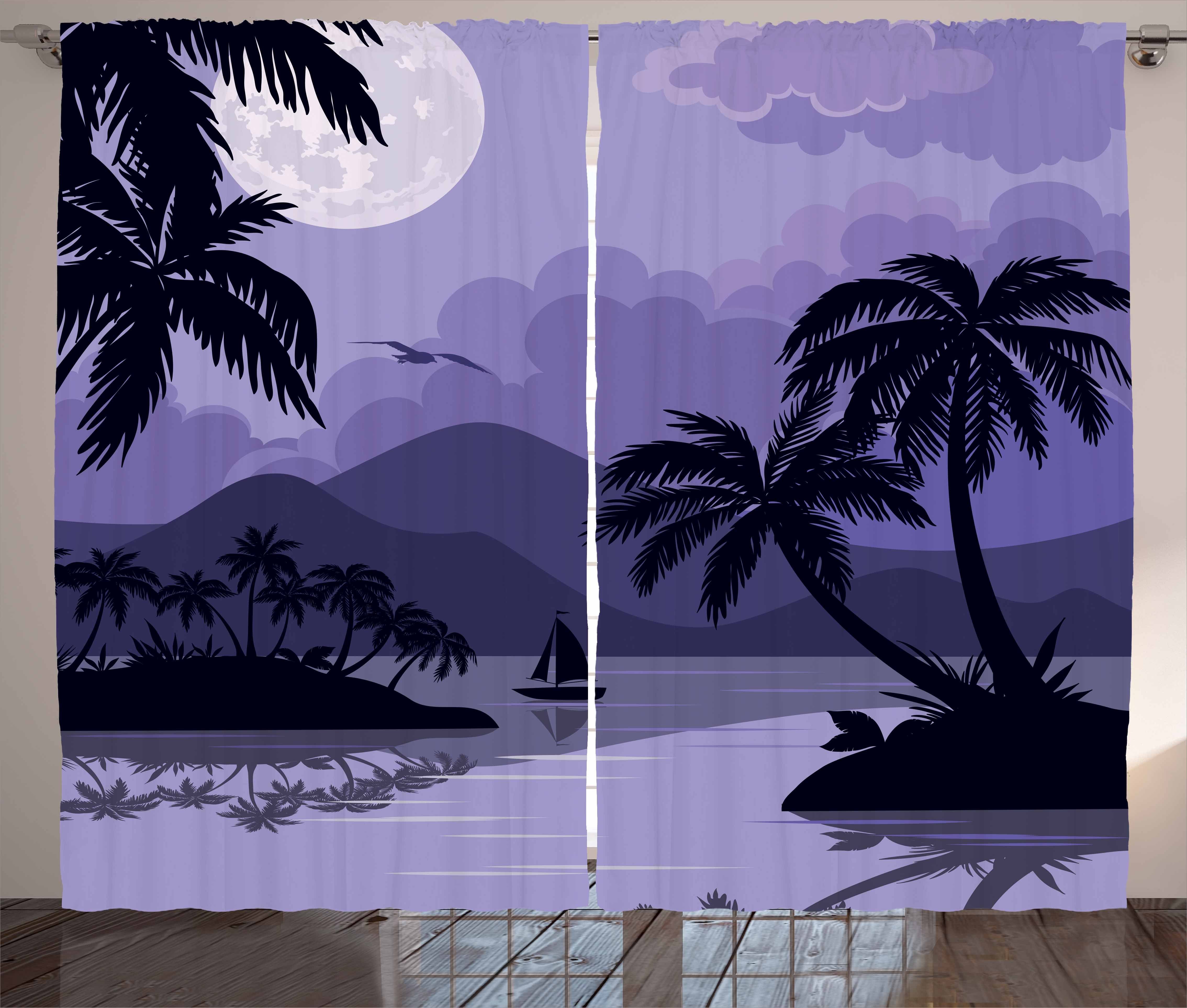Vorhang Karibik-Insel Abakuhaus, Schlaufen Schlafzimmer Kräuselband Haken, mit und Gardine Tropisch Nacht