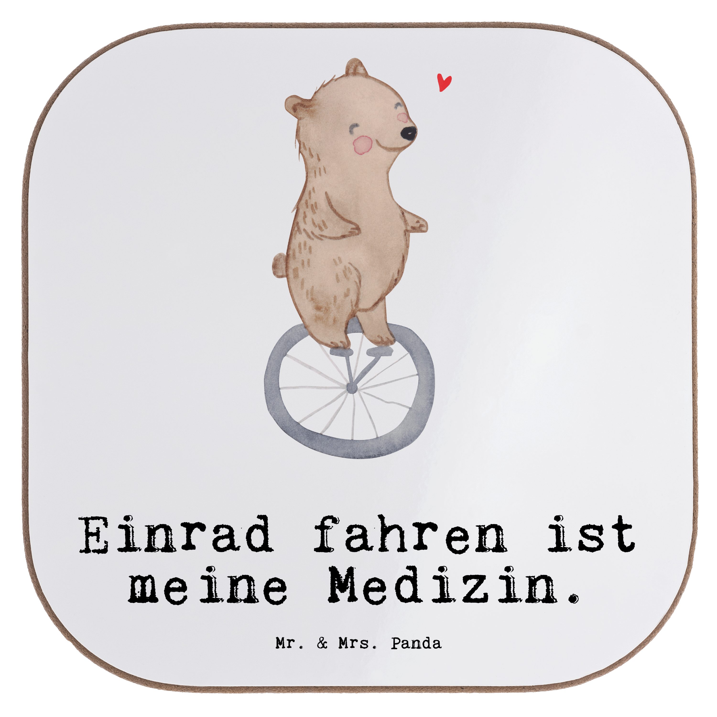 Mr. & Mrs. Panda Getränkeuntersetzer Bär Einrad fahren Medizin - Weiß - Geschenk, Gewinn, Bierdeckel, Spor, 1-tlg.