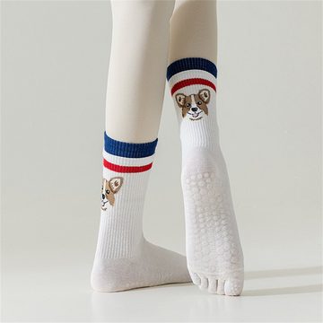 Rouemi Socken Frauen Yoga-Socken, fünf Finger Socken Sport Fitness rutschfest (4-Paar)