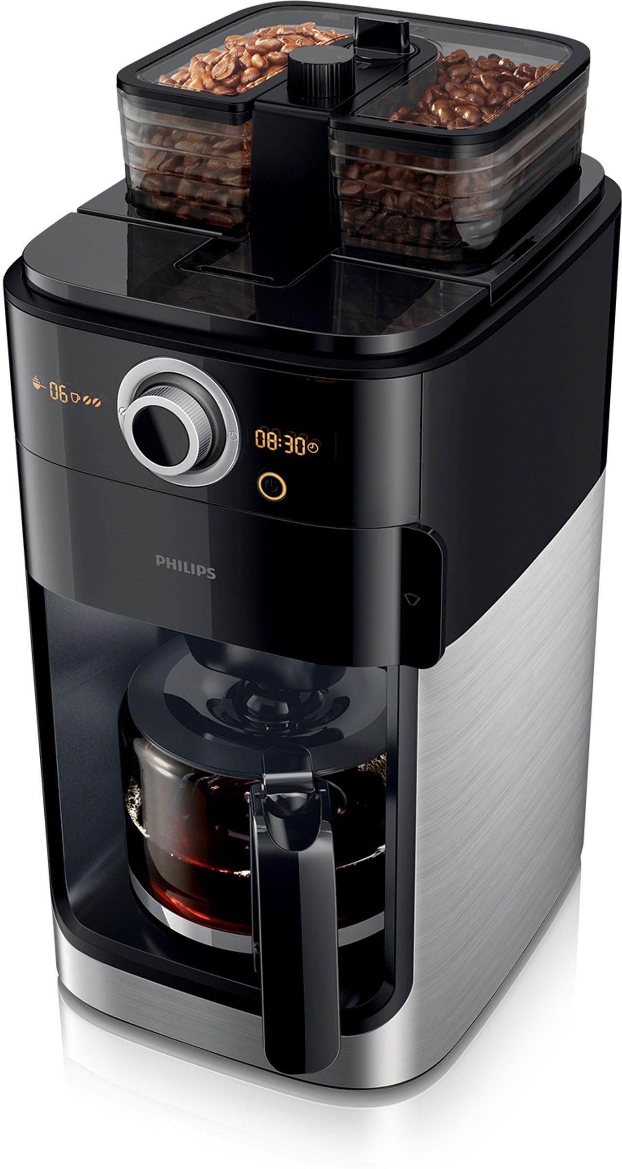 Philips Kaffeemaschine mit Mahlwerk Grind & Brew HD7769/00, doppeltes  Bohnenfach, edelstahl/schwarz, Langlebiges, regelbares Kegelmahlwerk für  bis zu 30.000 Tassen Kaffee