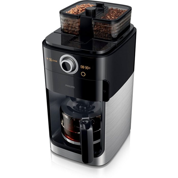 Philips Kaffeemaschine mit Mahlwerk Grind & Brew HD7769/00 doppeltes Bohnenfach edelstahl/schwarz