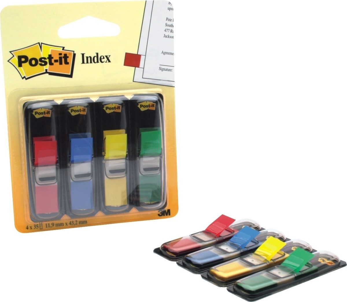 Post-it Notes Haftnotizblock Haftstreifen Index Mini 4x35 Streifen Set mit rot blau grün gelb