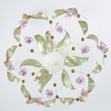 Licht-Erlebnisse Deckenleuchte ROSE, ohne Leuchtmittel, Deckenlampe Weiß Rosa Metall Glas Floral Küche Esszimmer Lampe