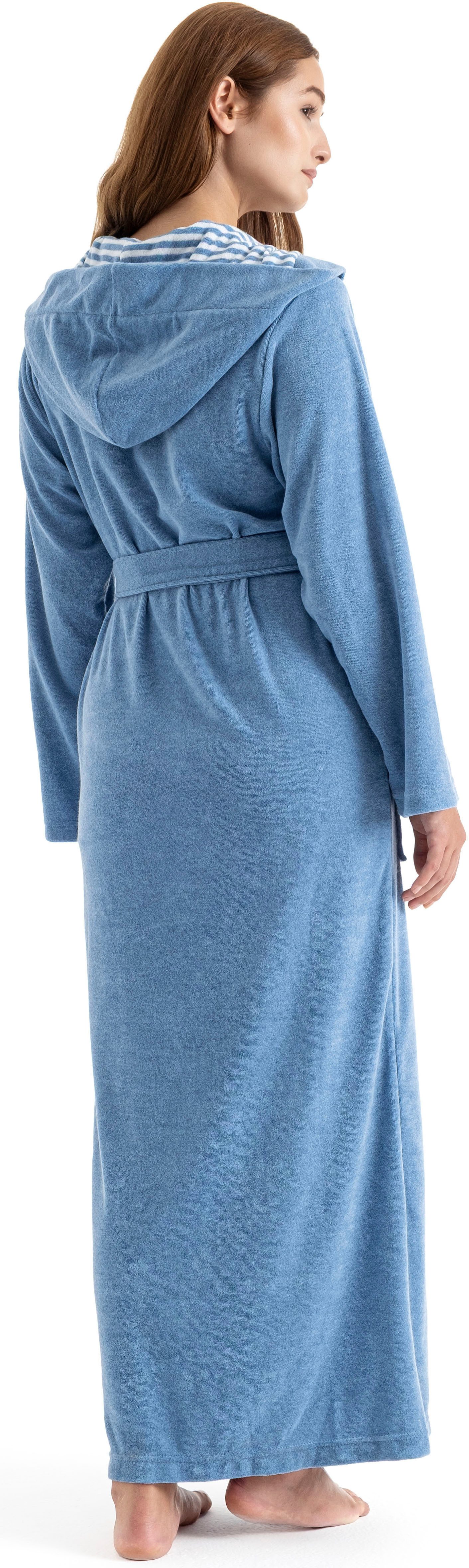 KangaROOS Damenbademantel Dalia, ideal für Sauna & Spa, Standardlänge & Überlänge, Langform, Leichtfrottier, Kapuze, Gürtel, Uni-Farben mit Streifen, Taschen, l – Bild 5 von 5
