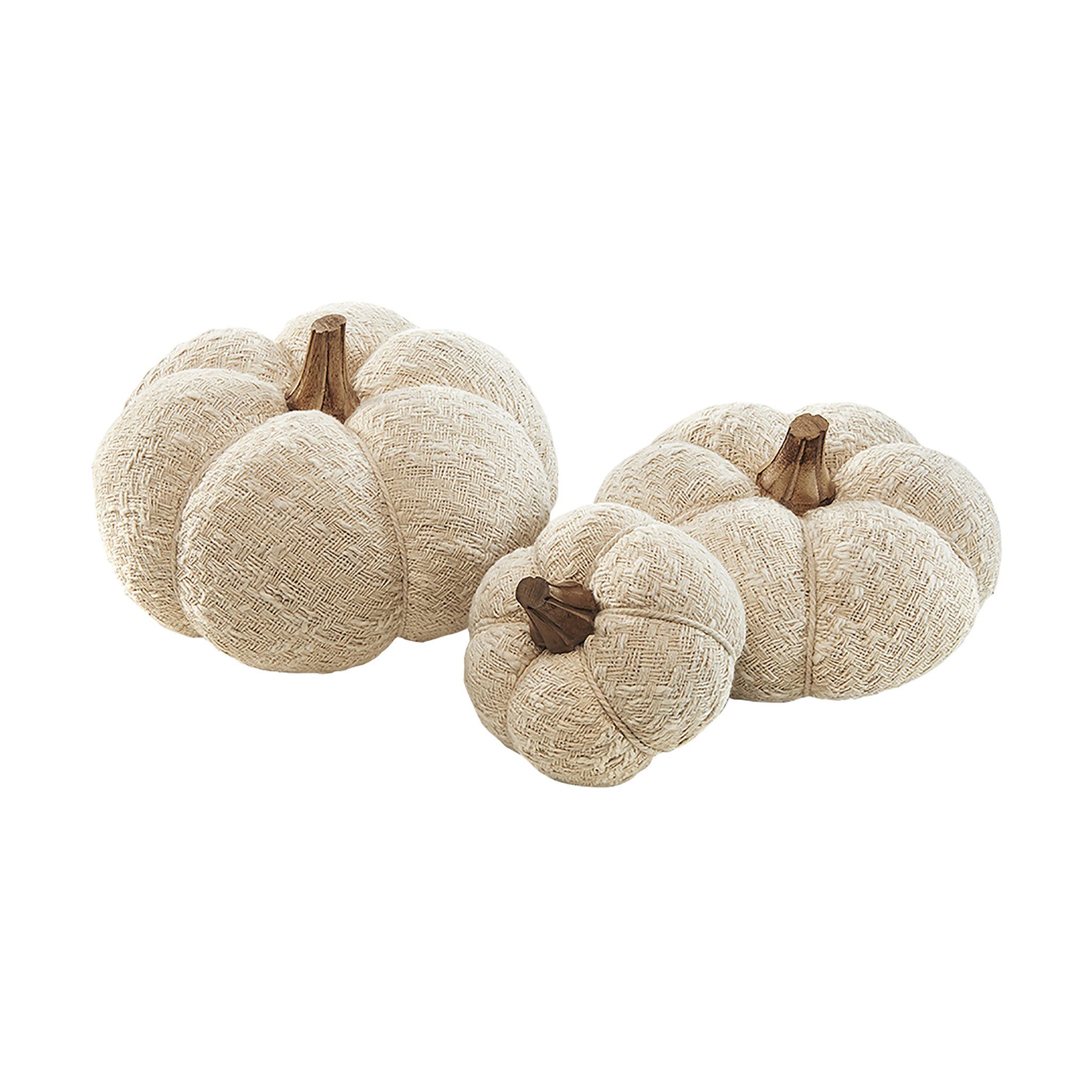 Kobolo Dekoobjekt Kürbis Herbstdeko aus Textil Set aus 3 Größen weiß (3er S günstig online kaufen