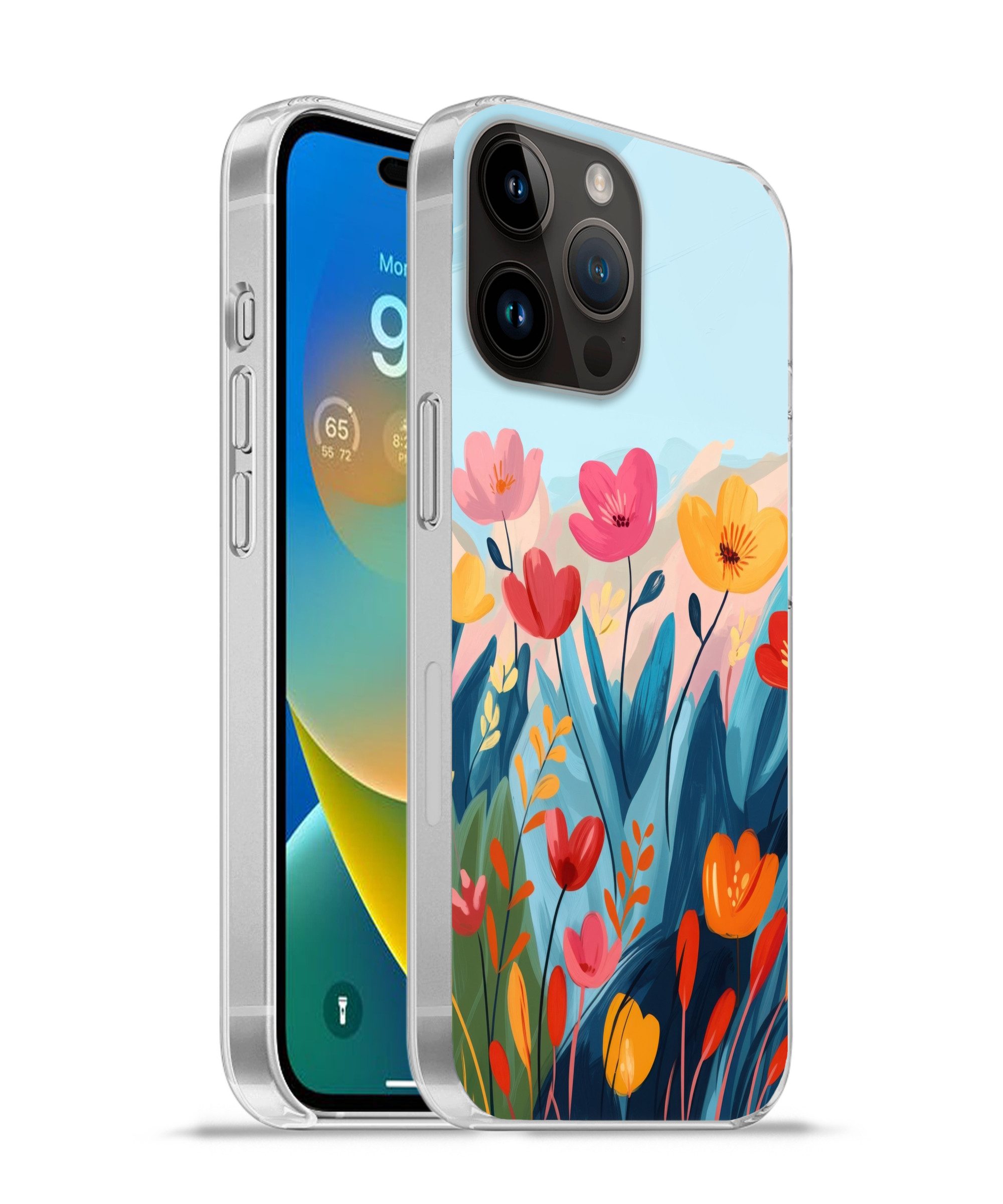 MuchoWow Handyhülle für Apple iPhone 14 Pro Illustration - Blumen - Farbenfroh, Smartphone-Bumper, Print, Handy Schutzhülle Dünn