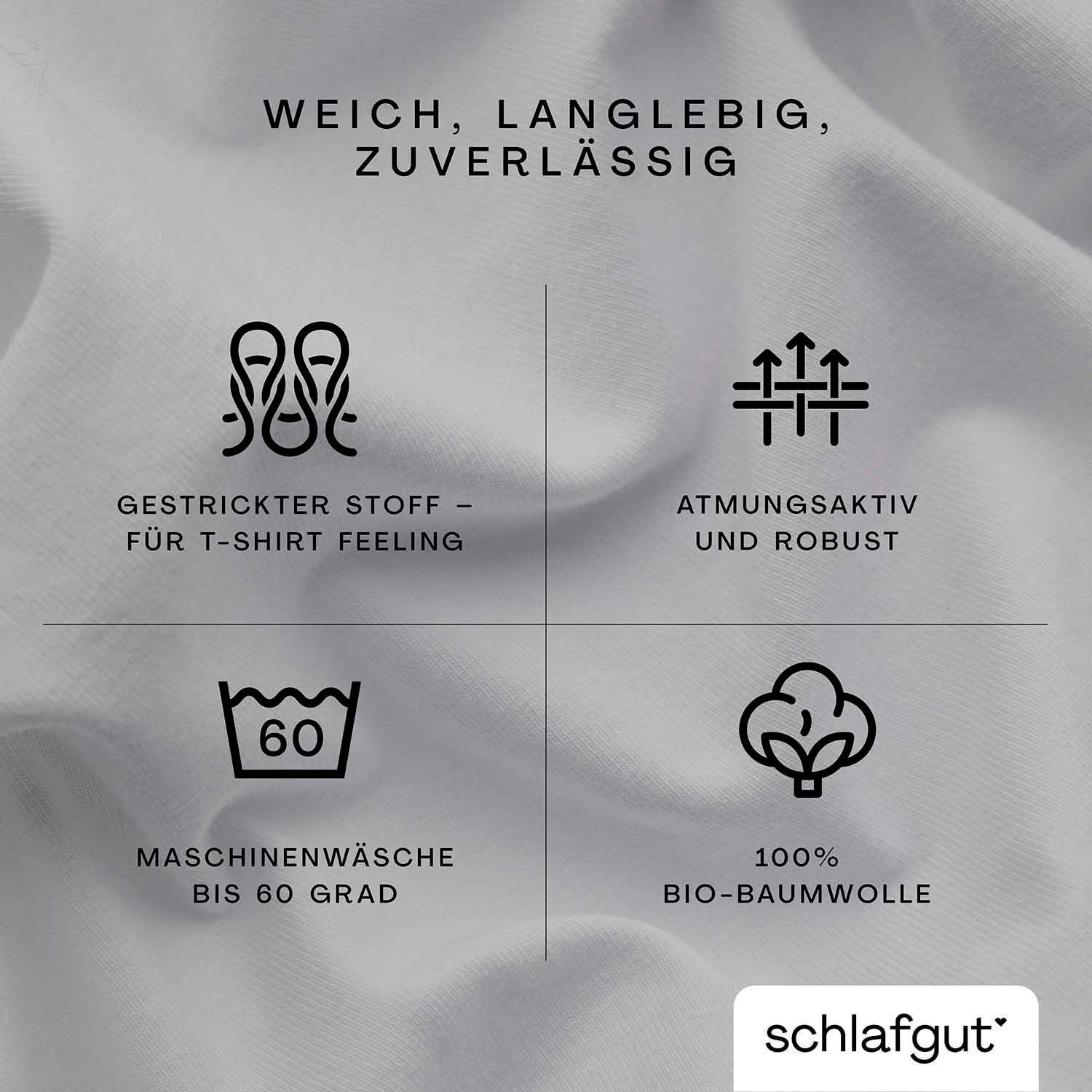 Schlafgut, Gr. Spannbettlaken Matratzen grey für u.a. 90x200, zuverlässig, weich cm, 180x200 140x200 Höhe, Gummizug: 25 in langlebig, (1 CASUAL Jersey, rundum, Stück), cm bis 100% oder light Bio-Baumwolle, Bettlaken