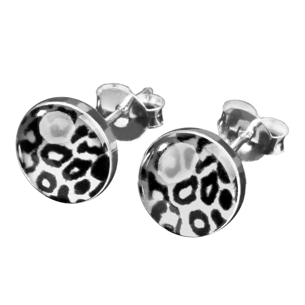 viva-adorno Paar Ohrstecker Damen Ohrringe rund Edelstahl Schwarz Leoprint Leopard, Leopardenmuster
