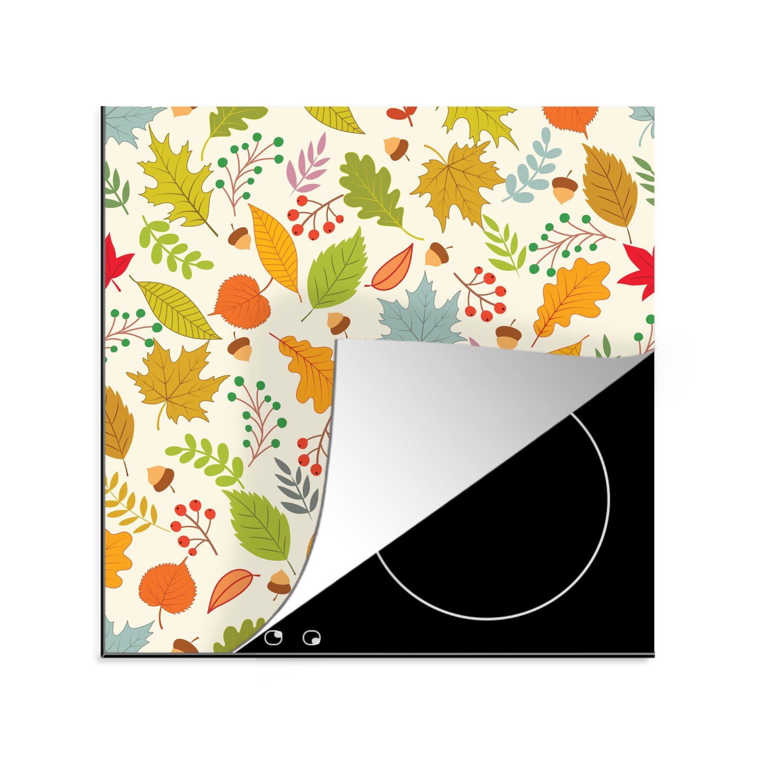 MuchoWow Herdblende-/Abdeckplatte Herbst - Eichel - Blätter - Muster, Vinyl, (1 tlg), 78x78 cm, Ceranfeldabdeckung, Arbeitsplatte für küche