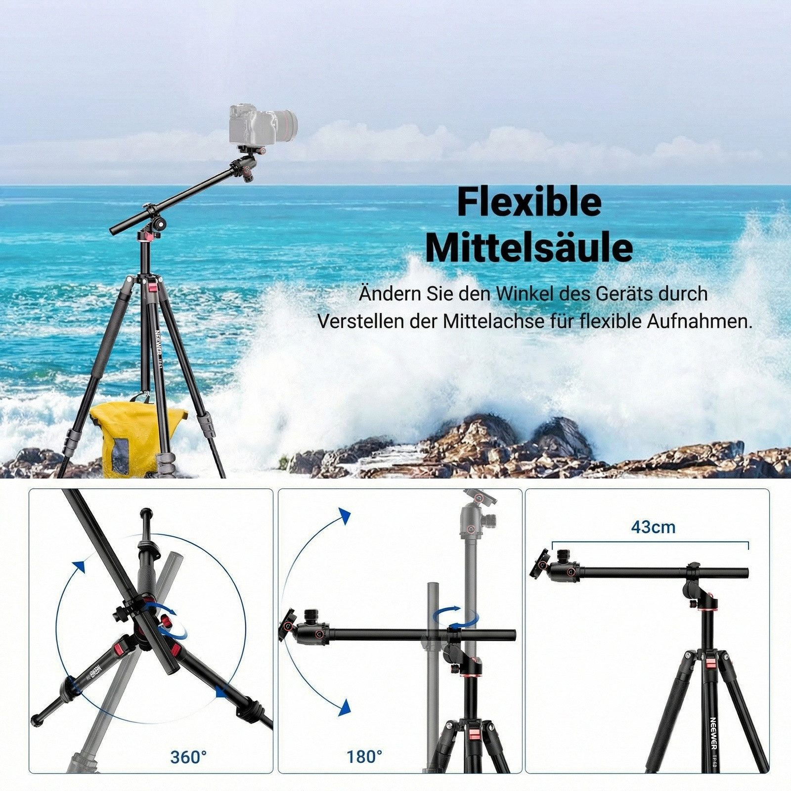 Neewer 90 Zoll hohes horizontales Kamerastativ Einbeinstativ mit Kugelkopf Dreibeinstativ (Metall DSLR Video Reisestativ Arca Typ platte, maximale Belastung 10kg)